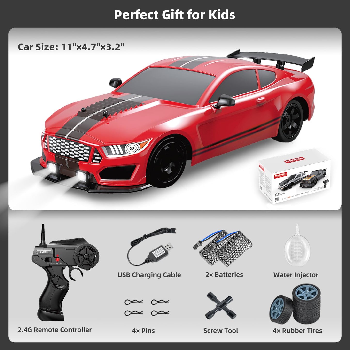Sakeye RC Drifting Car 2.4GHz 1:16 4WD Remote Control Cars High Speed RC Cars with LED Lights Two Batteries and Drifting Tires Racing Sport Toy Cars for Adults Boys Kids Gift