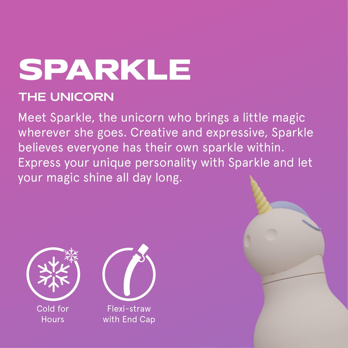 asobu Bestie Bottle Insulated Stainless Steel Water Bottle with Detachable Soft Animal Head Fun Drinking For Kids and Teens with Flexible Reusable Straw 16 Ounce (Unicorn)