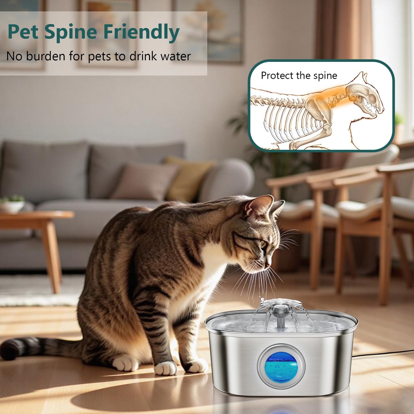 Cat Water Fountain Stainless Steel,108oz/3.2L Pet Drinking Fountain with 4 Replacement Filters & 4 Pre-Filter Sponges, Indoor Cat Flower Water Dispenser with Ultra-Quiet Pump & Level Window