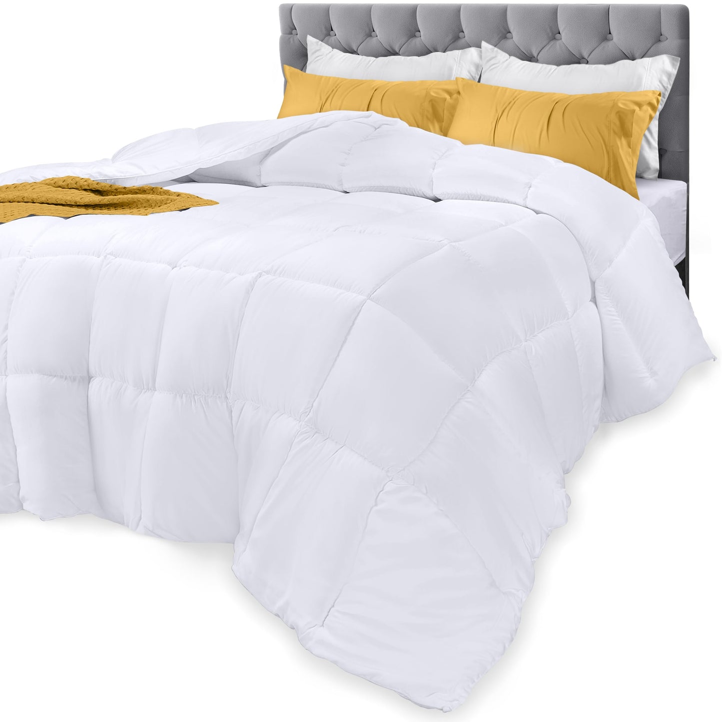 Utopia Bedding Comforters California King Size, All Season Duvet Insert, Down Alternative Box Stitched Bed Comforter with Corner Tabs, Machine Washable (White)