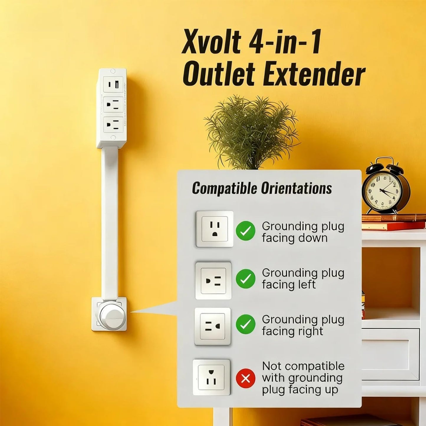 Electrical Outlet Extender Features USB-A, USB-C, and 2 AC Electrical Outlet Extender Stick for Hard to Reach Spaces Extends 17"-27", Rotates 180°. Use Behind Couches, Nightstands, Desks (1PCS)