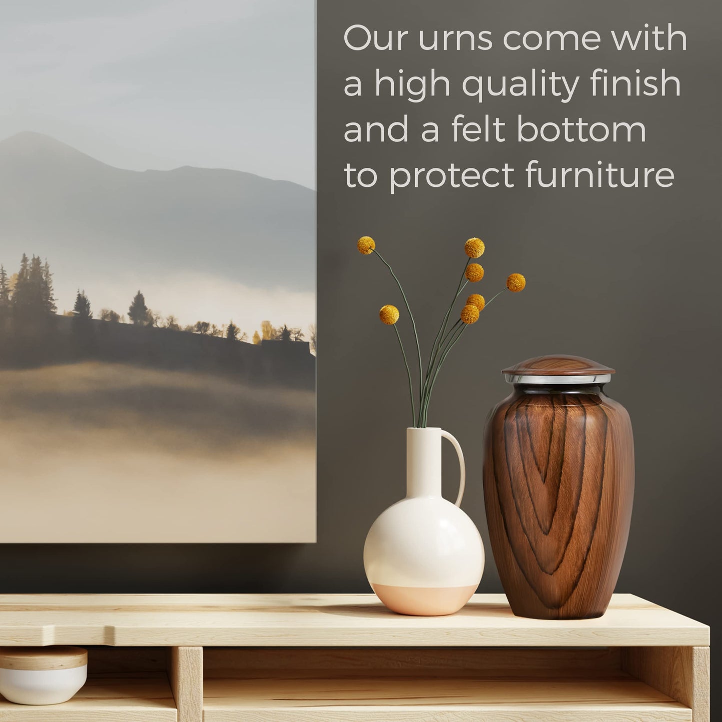 Aubree Woodgrain Aluminum Urns for Adult Male. Cremation urns for Human Ashes Adult Female. Decorative Wood urns for Human Ashes by Restaall