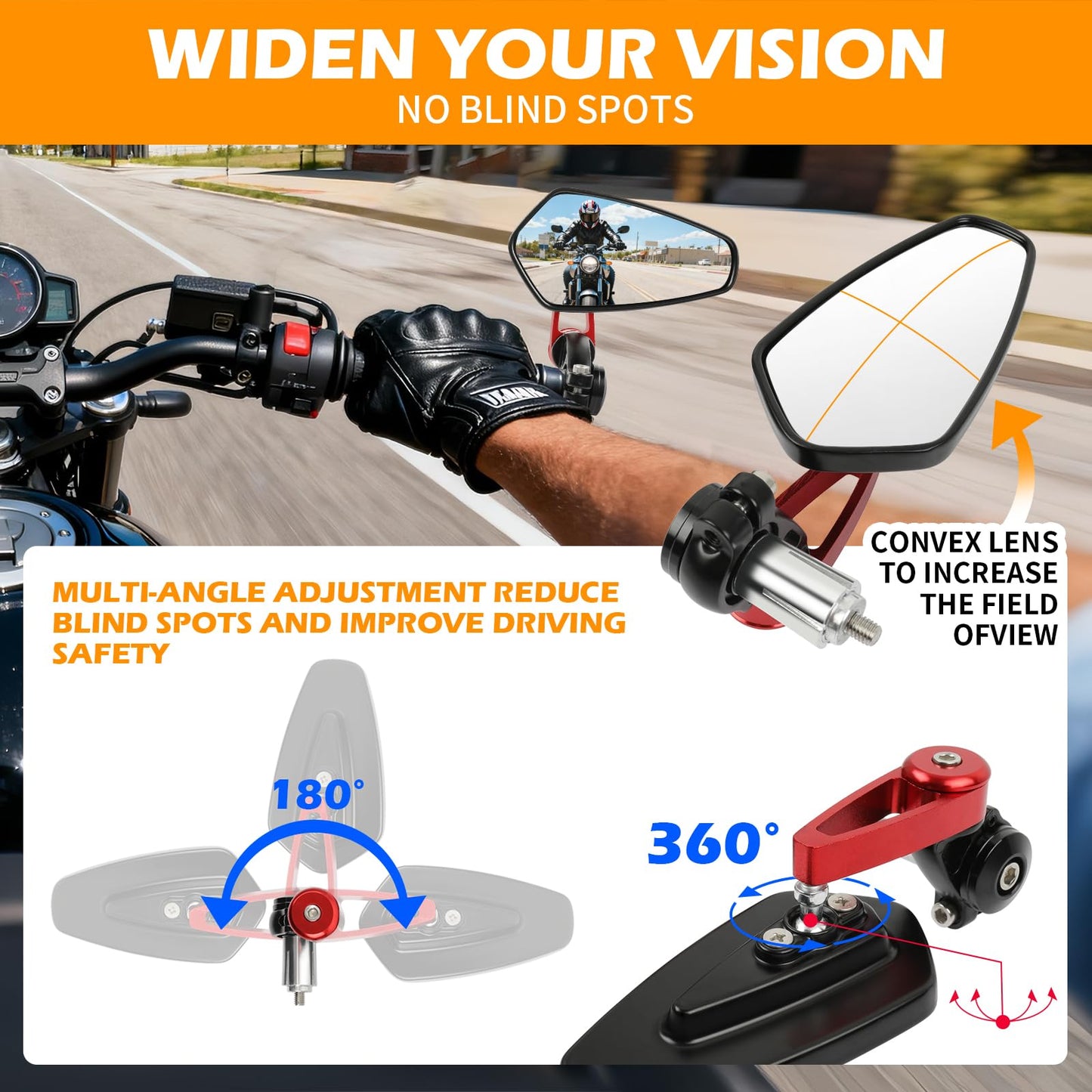 Rich Choices Universal Red Motorcycle 22mm 7/8'' CNC Handlebar Side Mirrors for Honda Kawasaki Yamaha Suziki