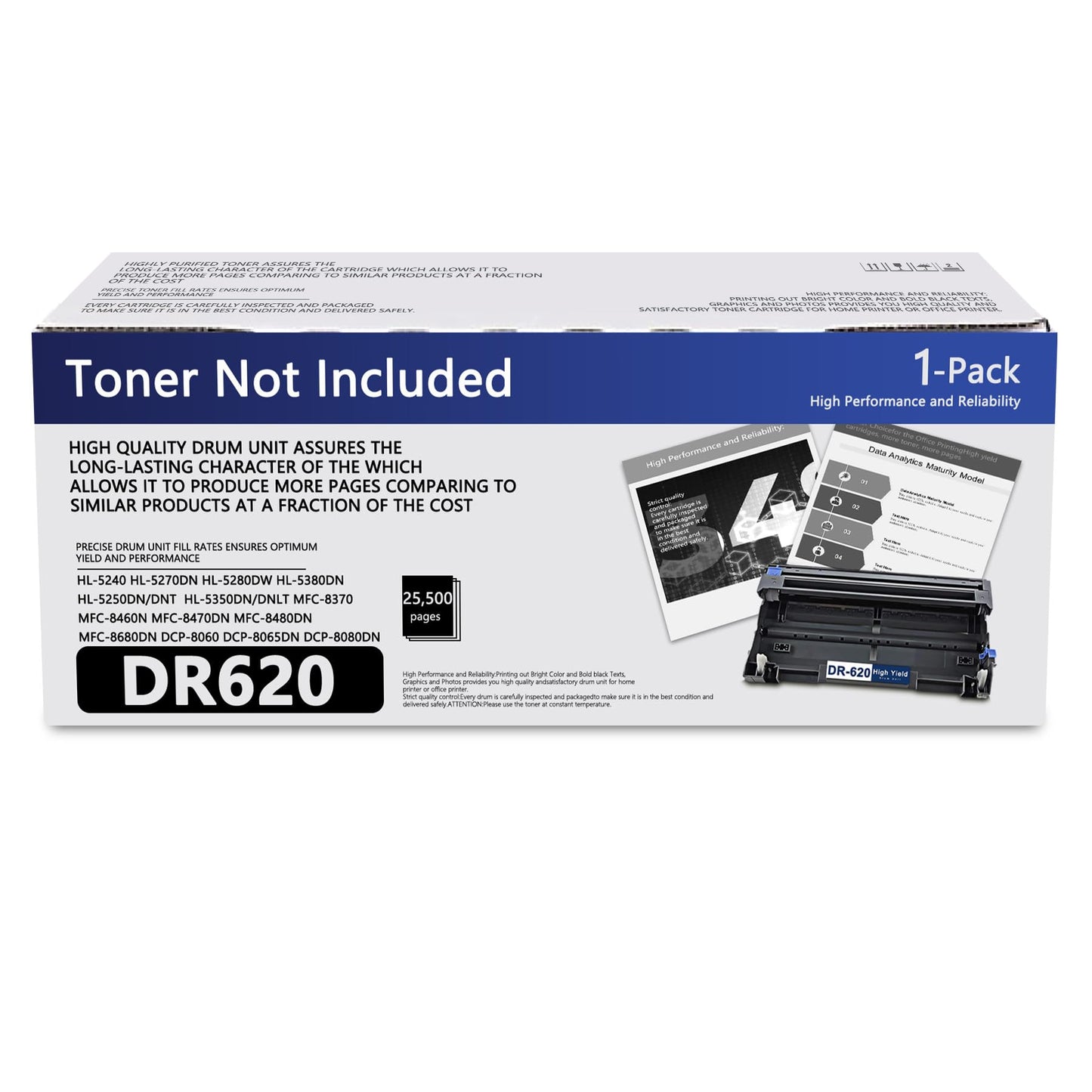 DR620 DR 620 Drum Unit High Yield Replacement for Brother DR-620 HL-5240 HL-5270DN MFC-8370 MFC-8460N MFC-8480DN DCP-8060 DCP-8065DN Printer (1 Pack)