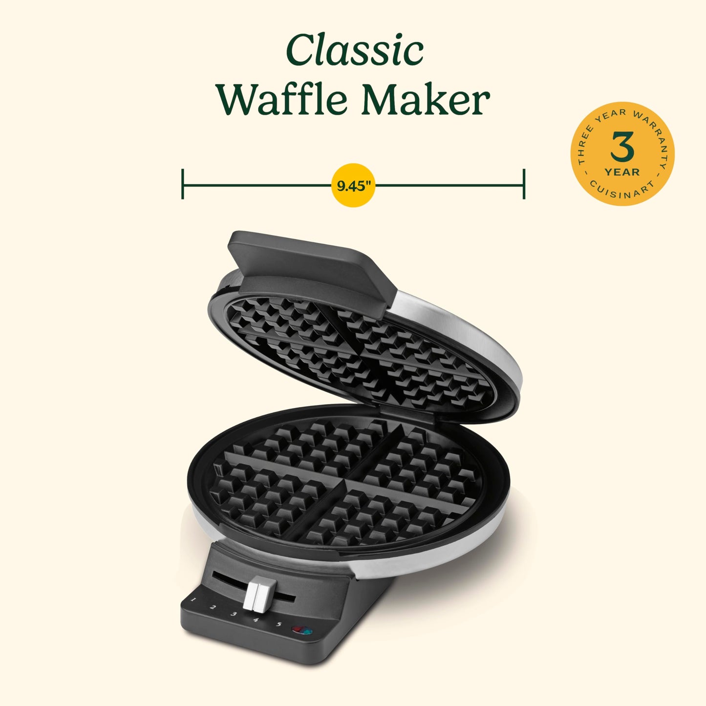 Cuisinart Traditional Round Waffle Maker, 5-Setting Browning Control, Quick Heat-Up (WMR-CAC)