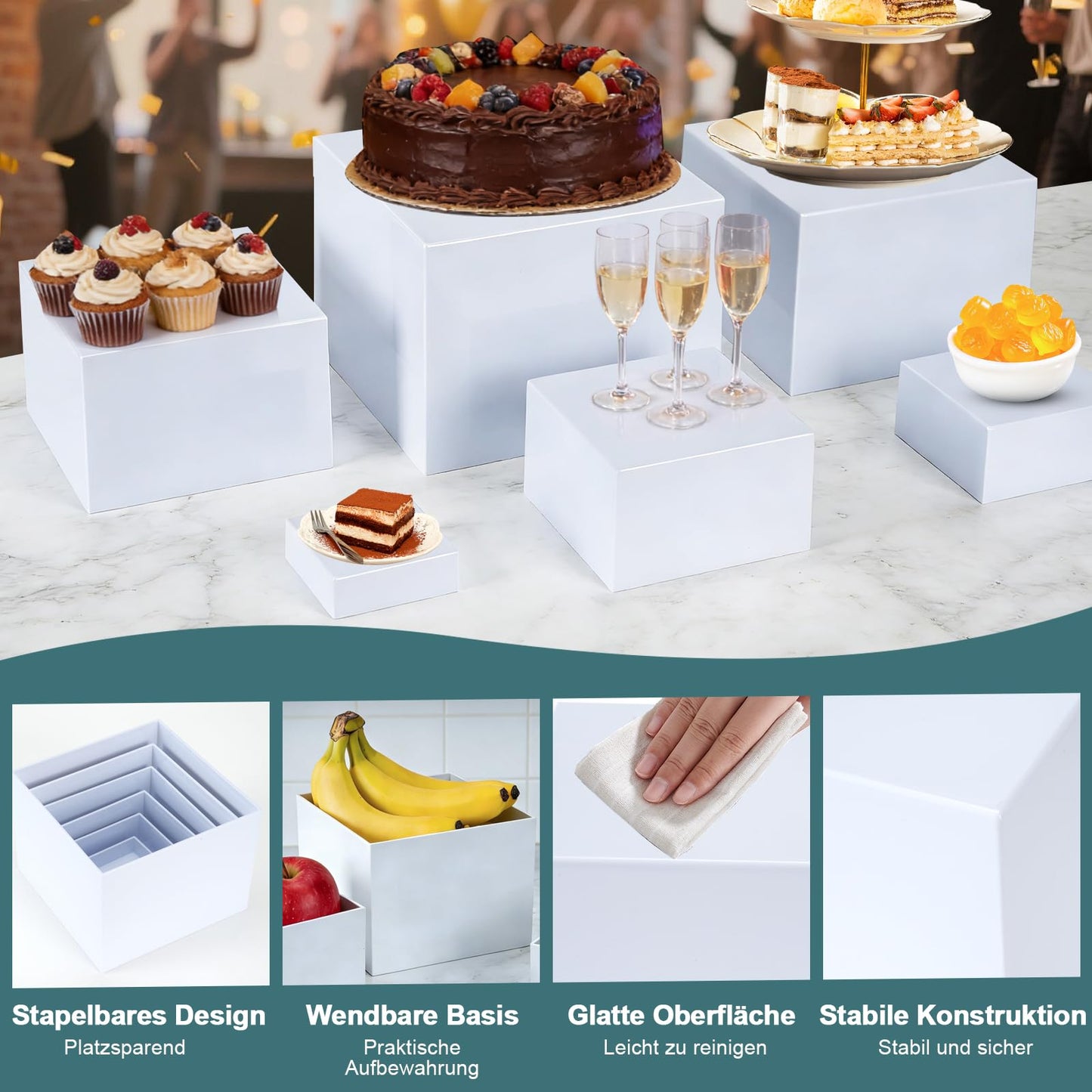 6 Pcs Buffet Risers,Acrylic Food Risers,White Dessert Stands for Buffet Table Display, Cupcake Tower, Cake Stand, Jewelry Show, Catering Events (3" + 4" + 5"+6"+7"+8")