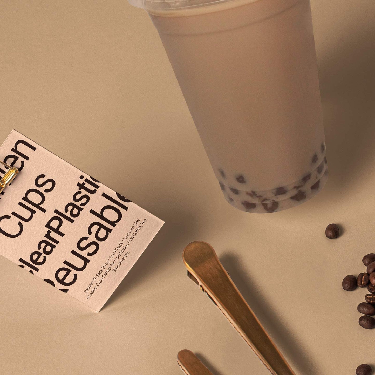 Belinlen 100 Sets 24 oz. Plastic Crystal Clear Cups with Flat Lids for Cold Drinks, Iced Coffee, Bubble Boba, Tea, Smoothie etc. (Coming with Extra 20 lids as Bonus)