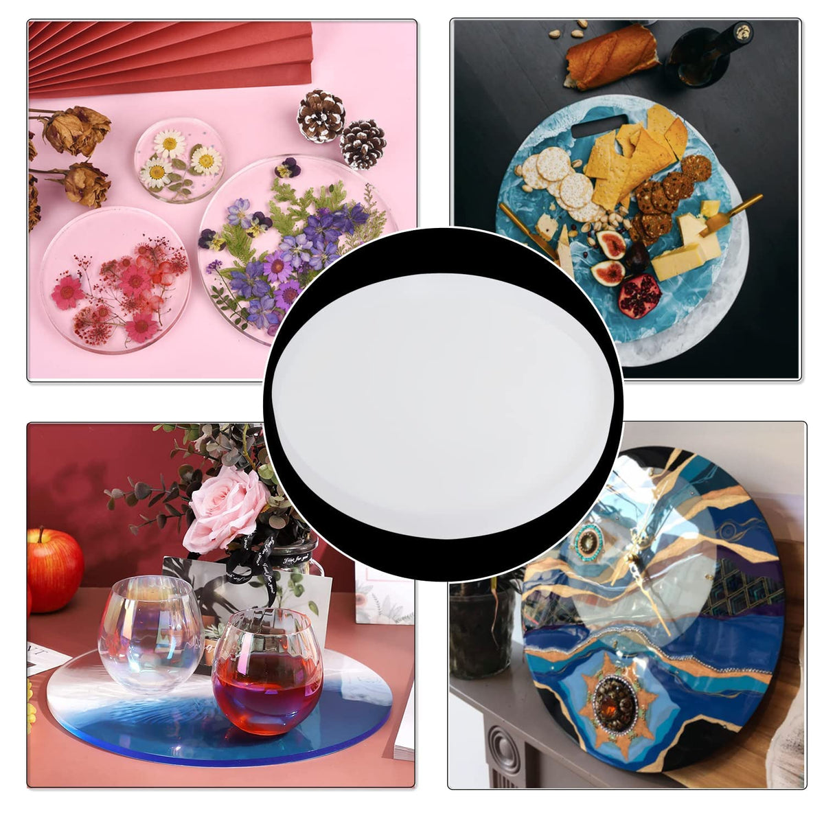 24 Inch Large Resin Table Molds, Reusable Thickened Round Silicone Resin Tray Molds, Epoxy Resin Topdesk Molds for Charcuterie Board, River Table, DIY Art Home Decoration (24in)