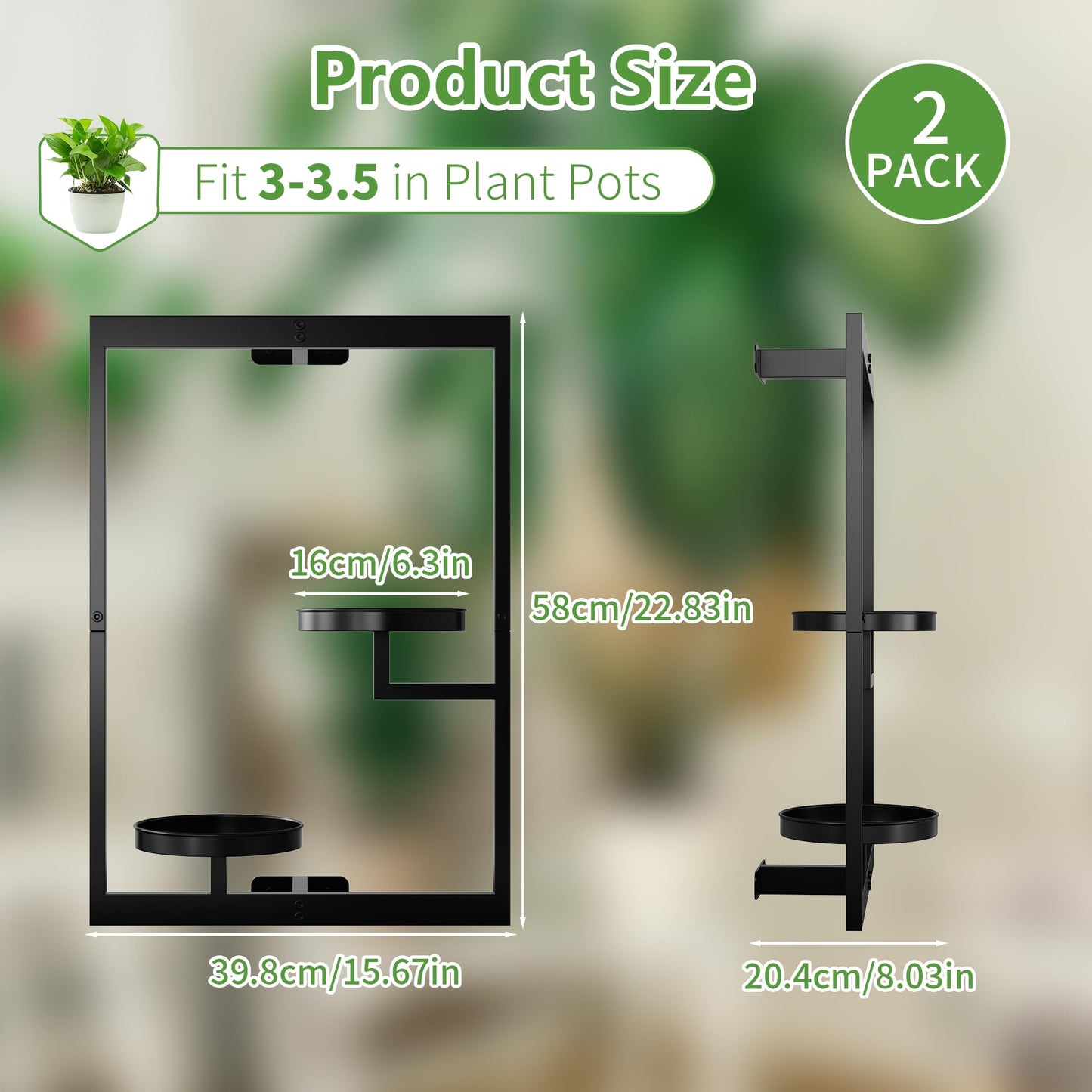 2 Pack Picture Frame Wall Plant Holder, Window Plant Hanger Indoor Wall Mount, Metal Hanging Planter, ATSKIM Flower Stand Floating Shelves Decor for Living Room Balcony (Black)