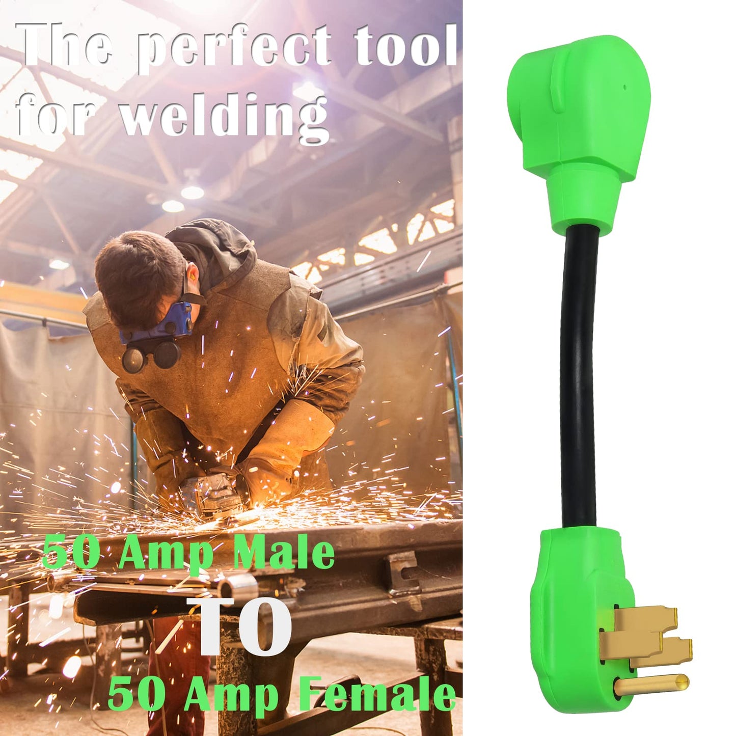 50 Amp Welder Adapter Plug 12 Inch, NEMA 14-50P to 6-50R 250V Welder Adapter,4 Prong to 3 Prong,Heavy Duty Generator Welder Plug Outlet Adapter Power STW XN1450P-A/XN650R-A,Green