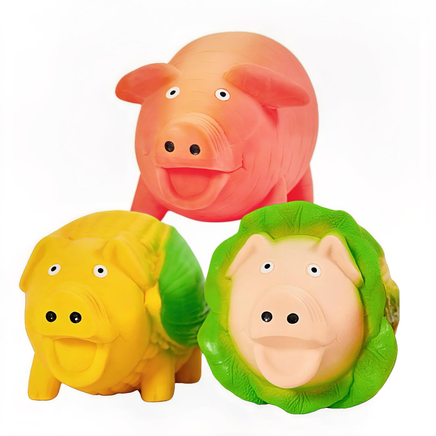 3-Pack Squeaky Vegetable - Shaped Pig Dog Toys with Grunts & Oinks,Durable Rubber Puppy Chew Toys with Interactive Latex Design