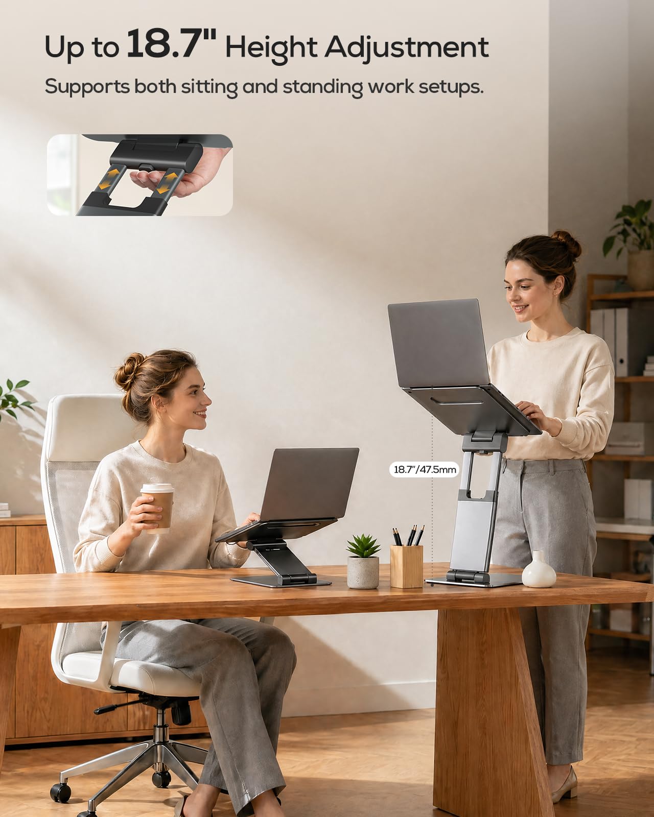 Nulaxy Laptop Stand for Desk, Ergonomic Sit to Stand Laptop Holder Convertor, Adjustable Height from 1.2" to 20", Supports up to 22lbs, Compatible with All Laptops Computer Tablets 10-17", Gray
