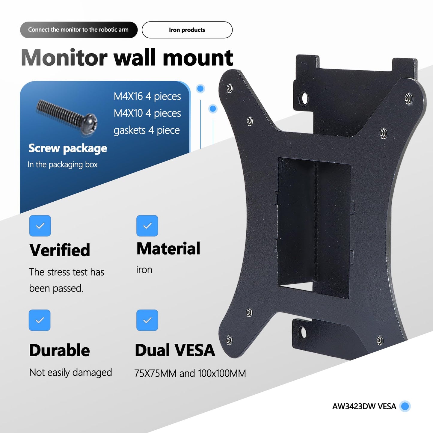 AW3423DW VESA Adapter Compatible with DELL Alienware 34" Curved QD-OLED Gaming Monitors (Fits AW3423DW)–75x75 to 100x100 VESA Mount Adapter Bracket