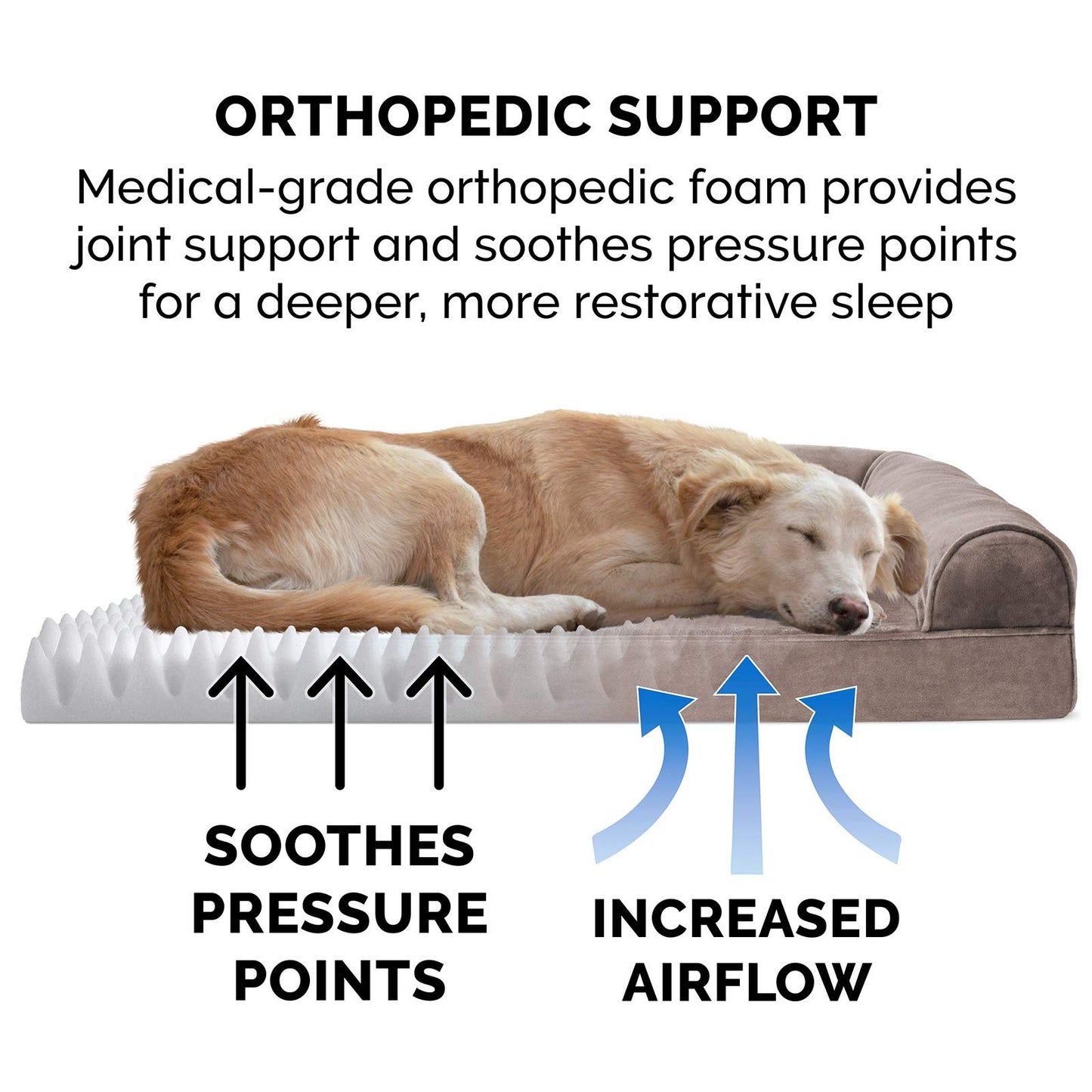 Furhaven Orthopedic Dog Bed for Large/Medium Dogs w/Removable Bolsters & Washable Cover, for Dogs Up to 55 lbs - Faux Fur & Velvet Sofa - Driftwood Brown, Large