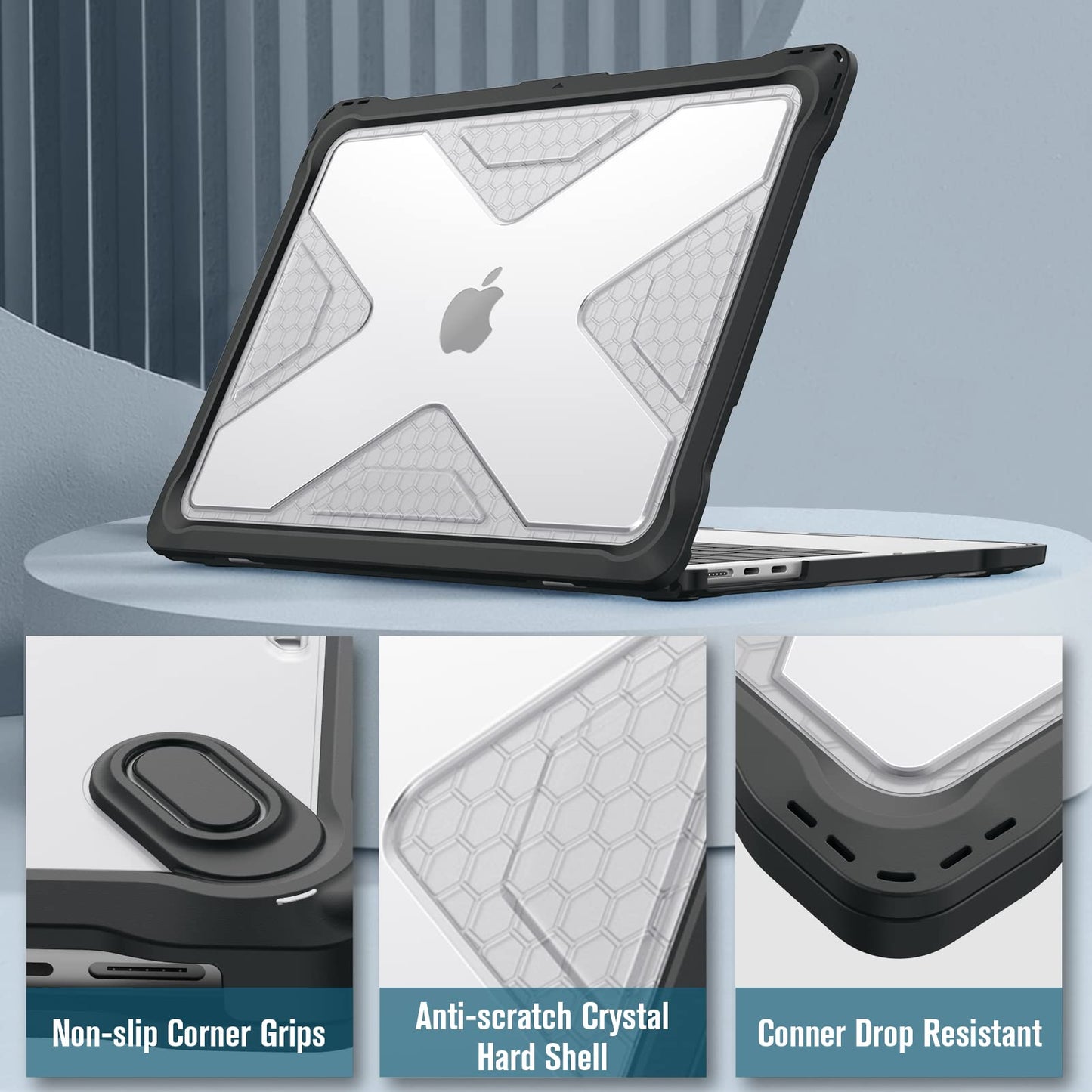 Fintie Case for MacBook Air 13.6 Inch A3449 A3240 A3113 A2681 (2026-2022 Release) - Heavy Duty Rugged Hard Shell Case Cover with TPU Bumper for MacBook Air 13.6" M2 M3 M4 M5 Chip with Touch ID, Clear