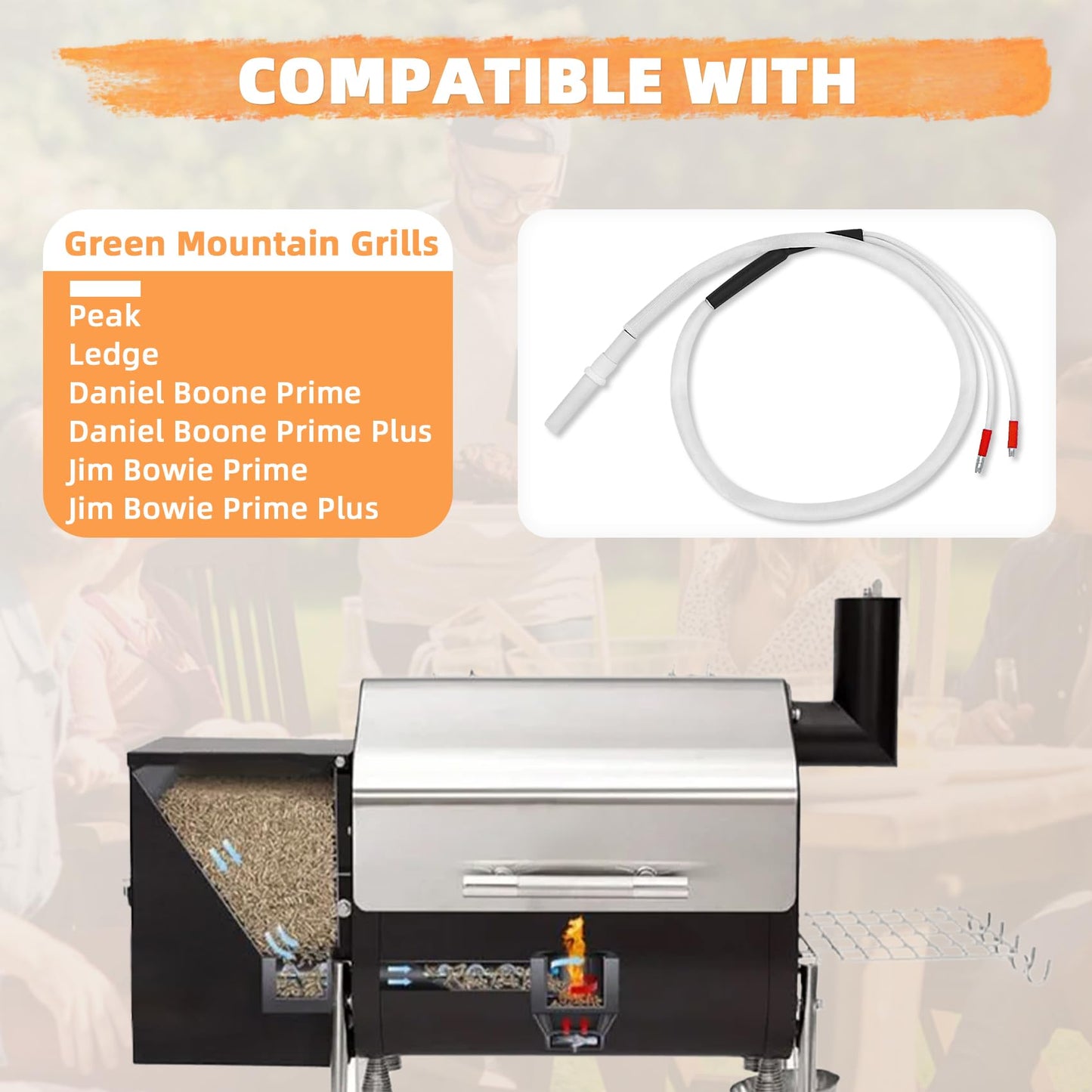 12V Ceramic Igniter Compatible with Green Mountain GMG 12V Jim Bowie Prime and Daniel Boone Prime, Ledge, Peak Pellet Grills, P-1228 Igniter Replacement Parts Replace: P-1217, P-1271, P12V-1028
