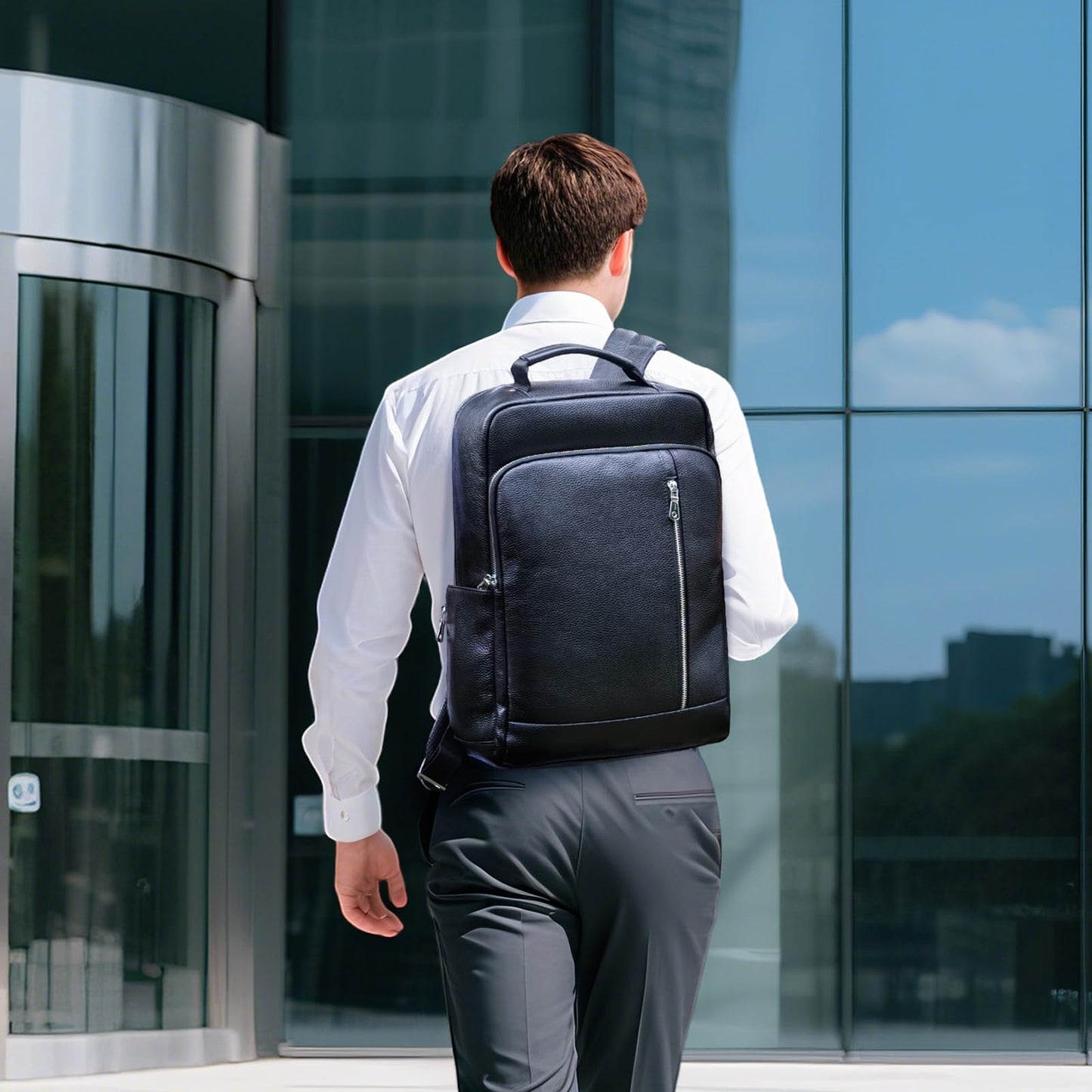 TIDING Leather Business Backpack for Men Women 15.6 Inch Laptop Work Bag College Casual Office Daypack with USB Charging Port