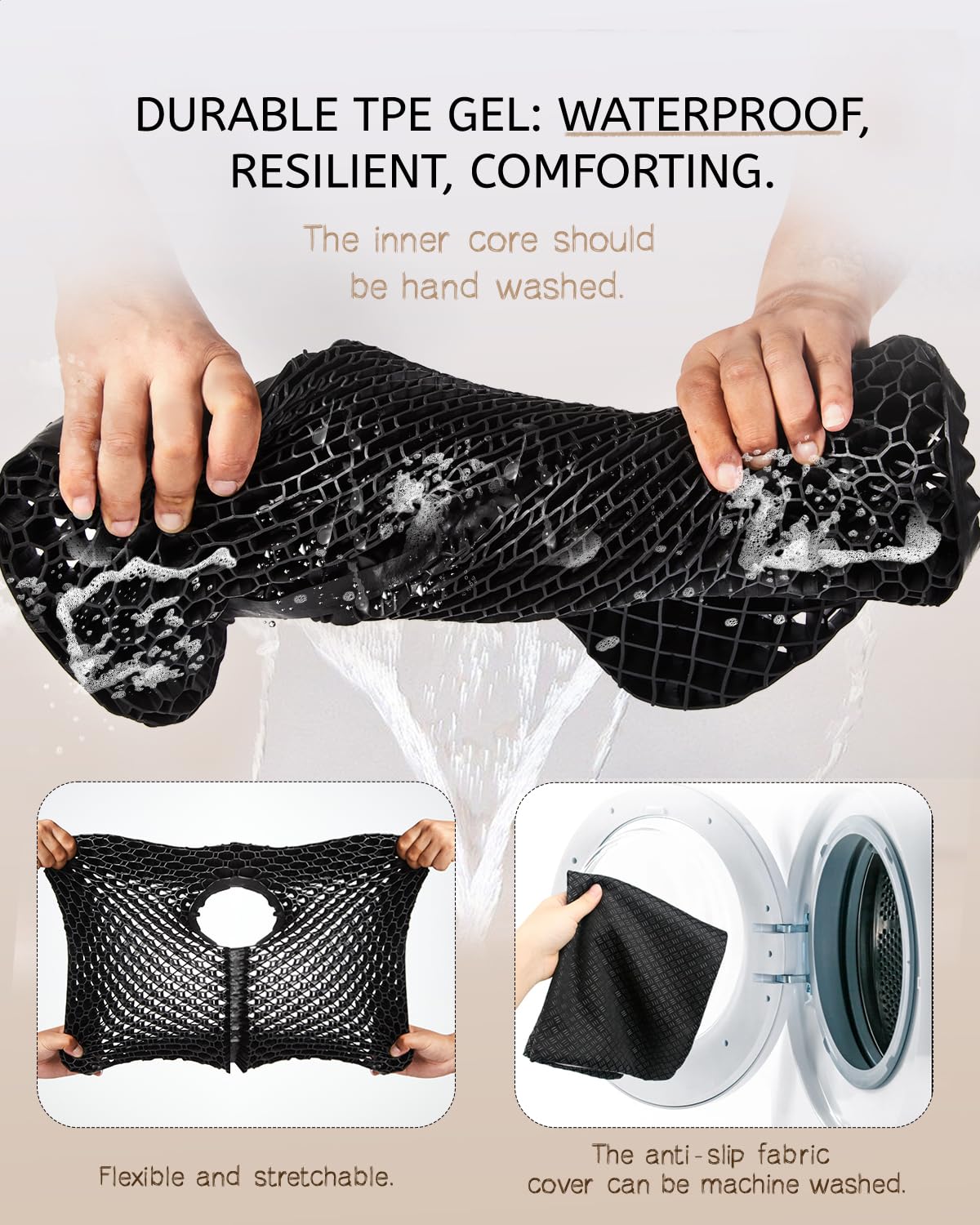 Anzeng Gel Seat Cushion for Long Sitting, Gel Cushion for Pressure Relief, Soft & Breathable, Chair Cushion for Office Chair, Car, Wheelchair, Seat Cushion with Non-Slip Black Cover