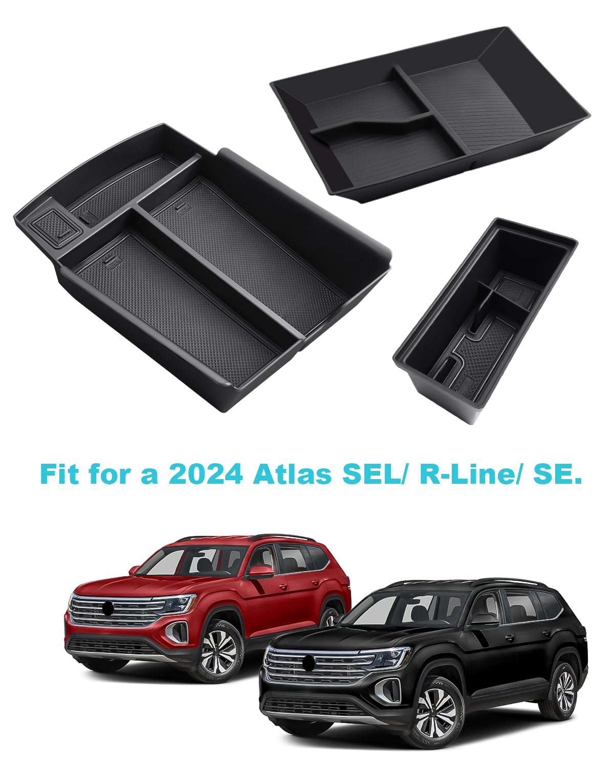 CDEFG 3PCS for 2024 2025 2026 VW Atlas Center Console Organizer, for 2024 2025 2026 Volkswagen Atlas Accessories Middle Console Armrest Storage Box