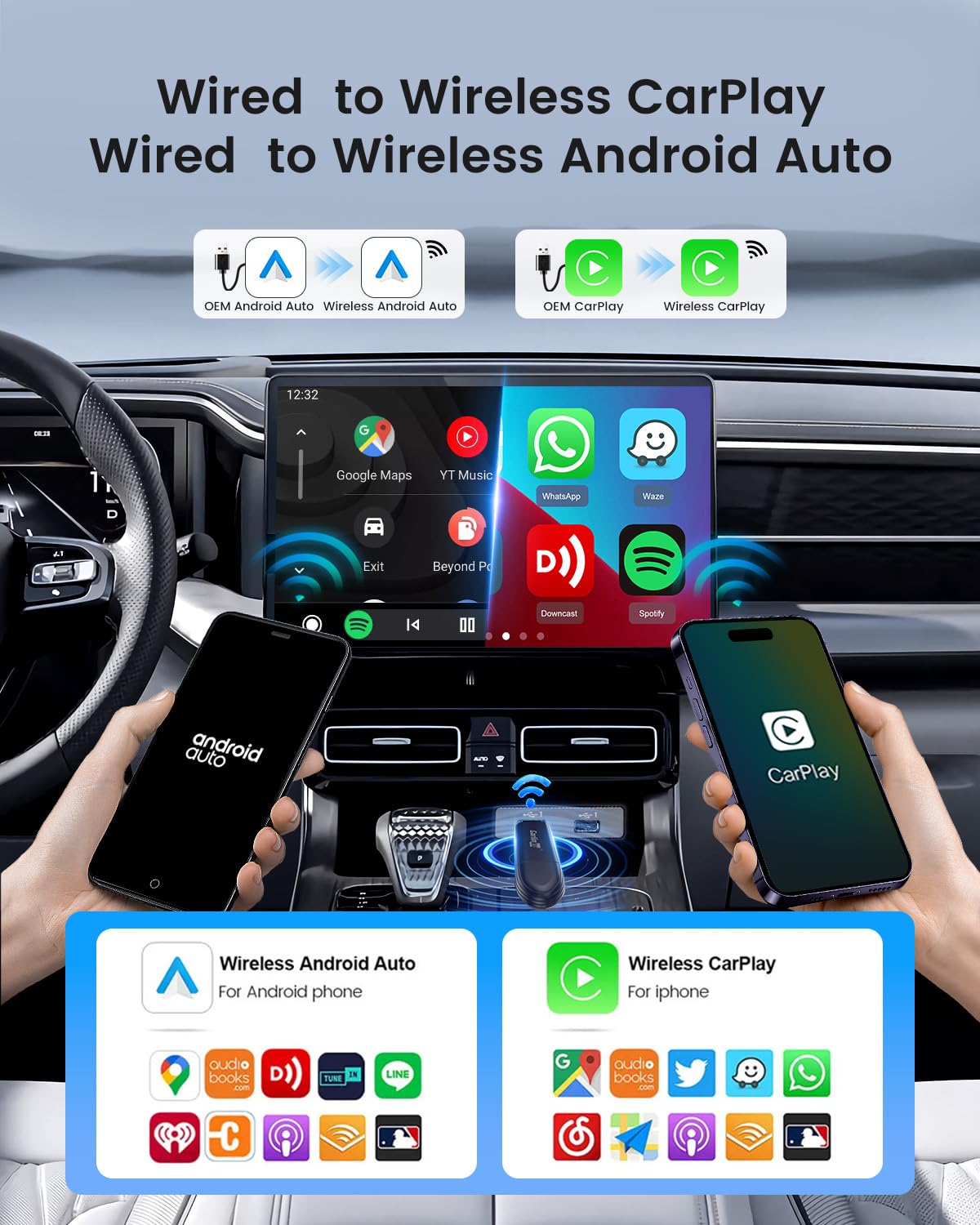 Carlinkit Mini SE Pro Wireless Adapter for OEM Wired CarPlay & OEM Wired Android Auto,Compatible with iOS 10 & Android 10 and Above, Fast Connection, No Latency - Deep Blue