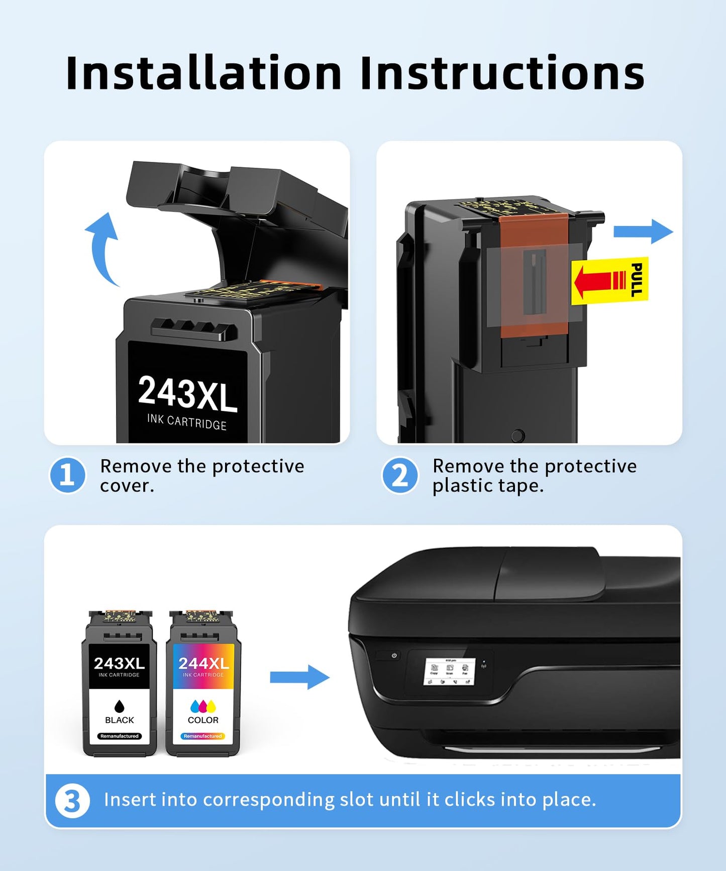 243 and 244 Ink Cartridges Replacement for Canon 243 and 244 Combo Pack PG-243XL CL-244XL 243XL 244XL Work with Canon Pixma MG2520 MX490 MX492 TR4520 TR4522 TS202 TS3122 TS3322 (1 Black, 1 Tri-Color)