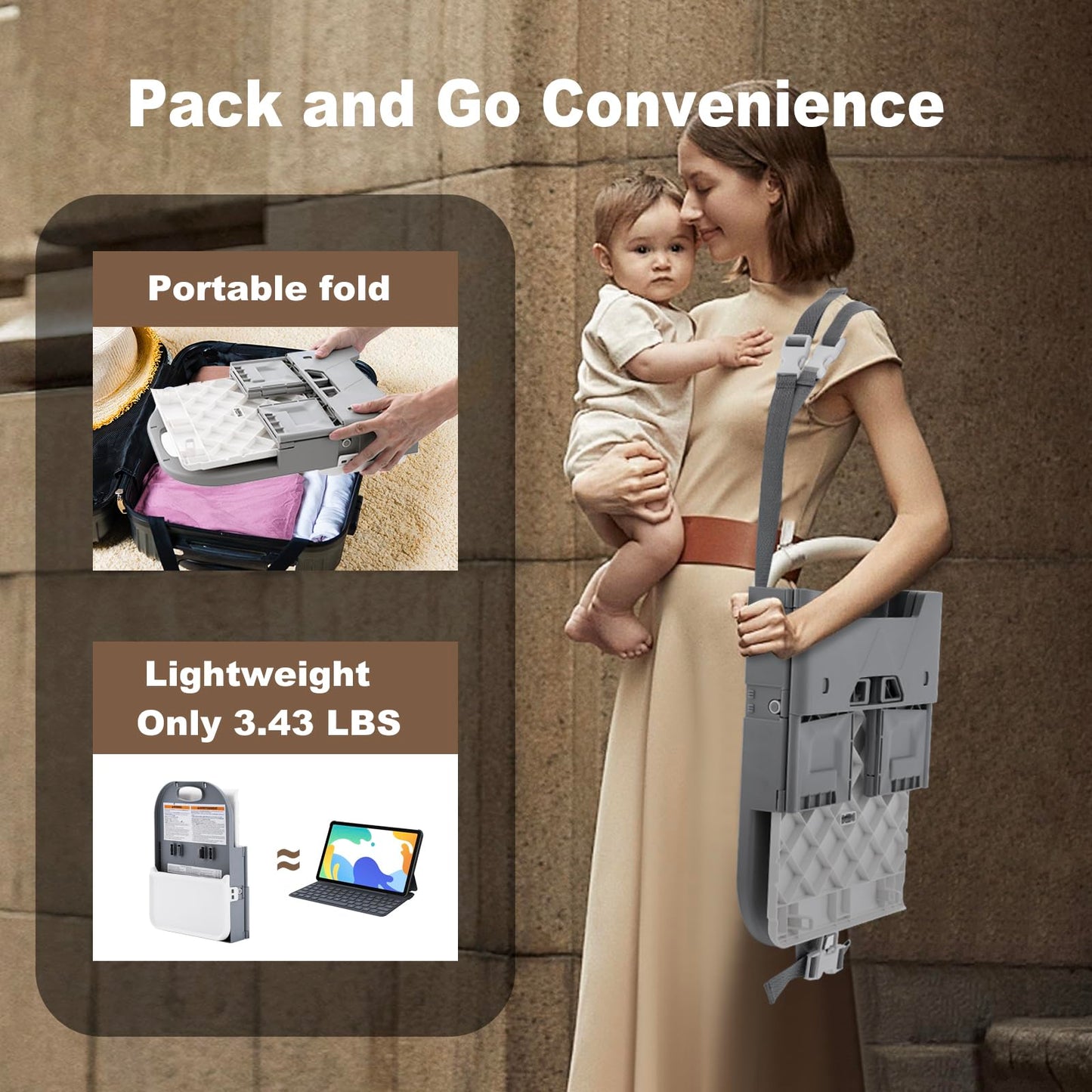 Compact Folding Floor Seat for Dining Table,Travel Booster Seat for Baby,Full Body Washable, Portable Highchair Easy Fold and Go,Gray