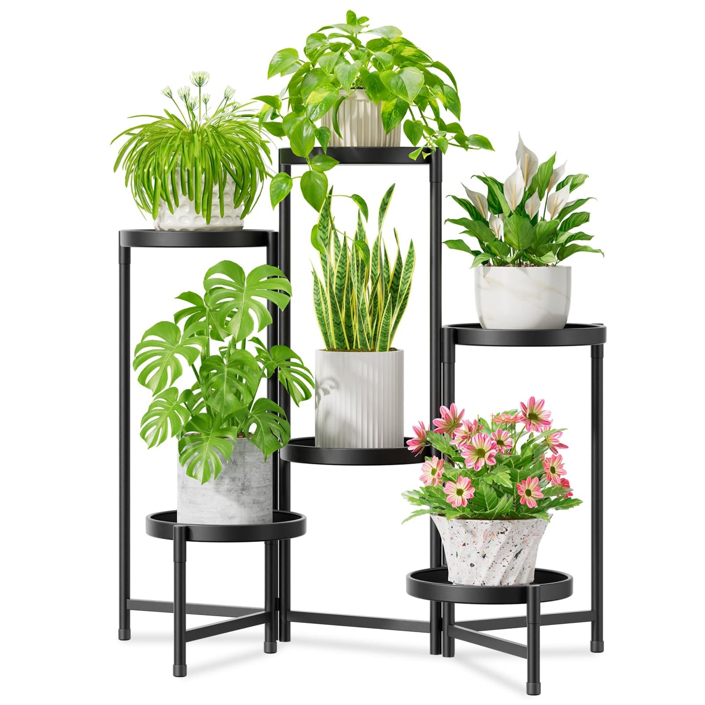 iDavosic.ly 6 Tier Large Plant Stand Indoor, 10 Inch Wide Tall Corner Metal Plant Stands Outdoor for Multiple Plants, Folding Tiered Flower Display Holder Rack Shelf, Black