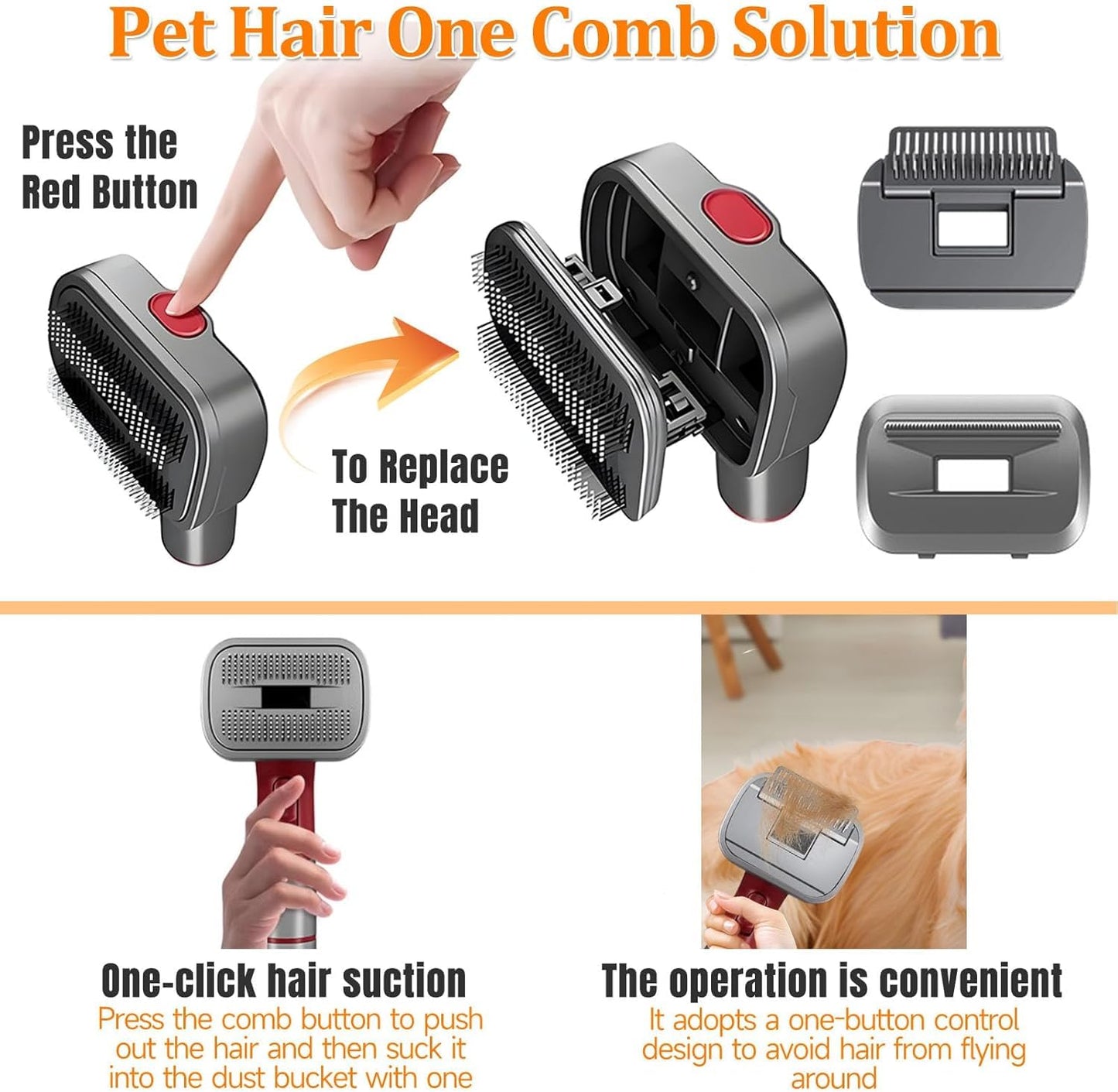2-in-1 Pet Grooming Kit – Compatible with Dyson V7 V8 V10 V11 V15 Gen5, Dog Hair Vacuum Attachment, Self-Cleaning Brush Removes Hair, Dander & Undercoat, Extended Hose & Trigger Lock