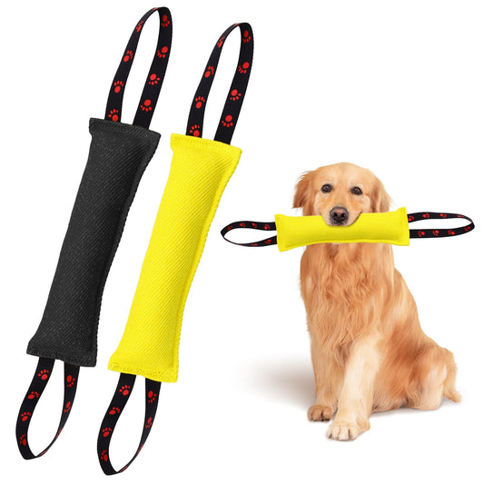 BELEFU 2 Pack Tug of War Dog Toy, Interactive Dog Bite Pillow with 2 Long Handles, Puppy Pull Toy for Large Medium Small Pet Outdoor Chew Training Equipment (Black+Yellow)