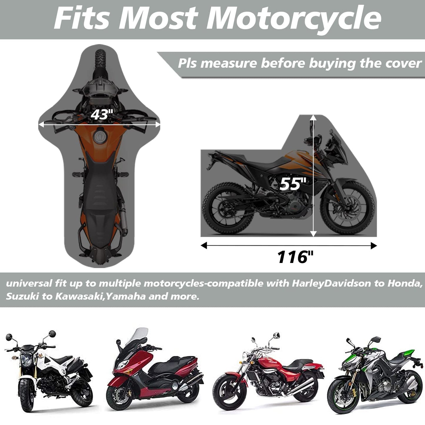 XYZCTEM Motorcycle Cover-All Season Waterproof Outdoor Protection - Precision Fit for 116 inch Tour Bikes, Choppers and Cruisers(XXXL,Black& Sliver)