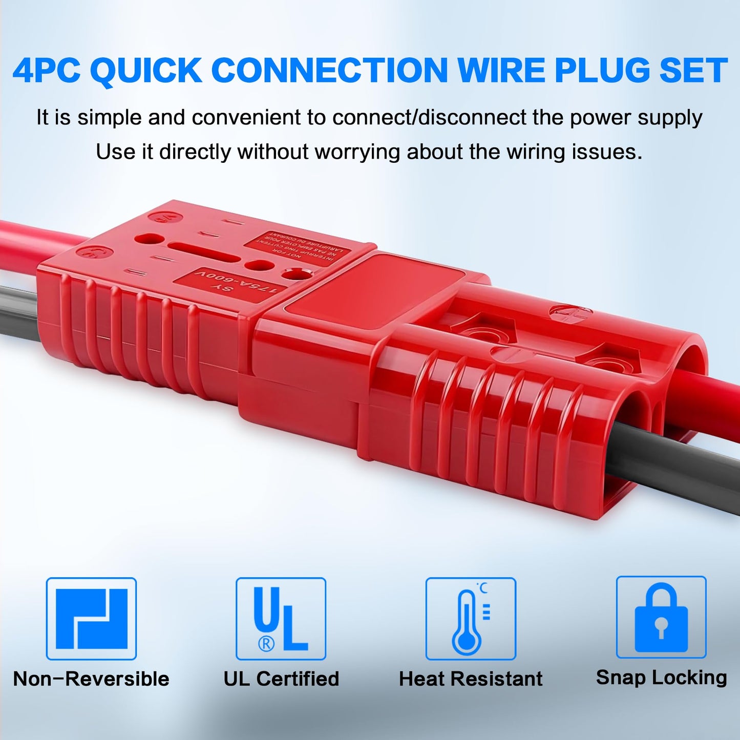 jamgoer Anderson Connector 175A 2-4 Gauge Battery Quick Connect/Disconnect Plug Kit 12V-36V for Car ATV Winch Trailer Motor, 4 Pack Red