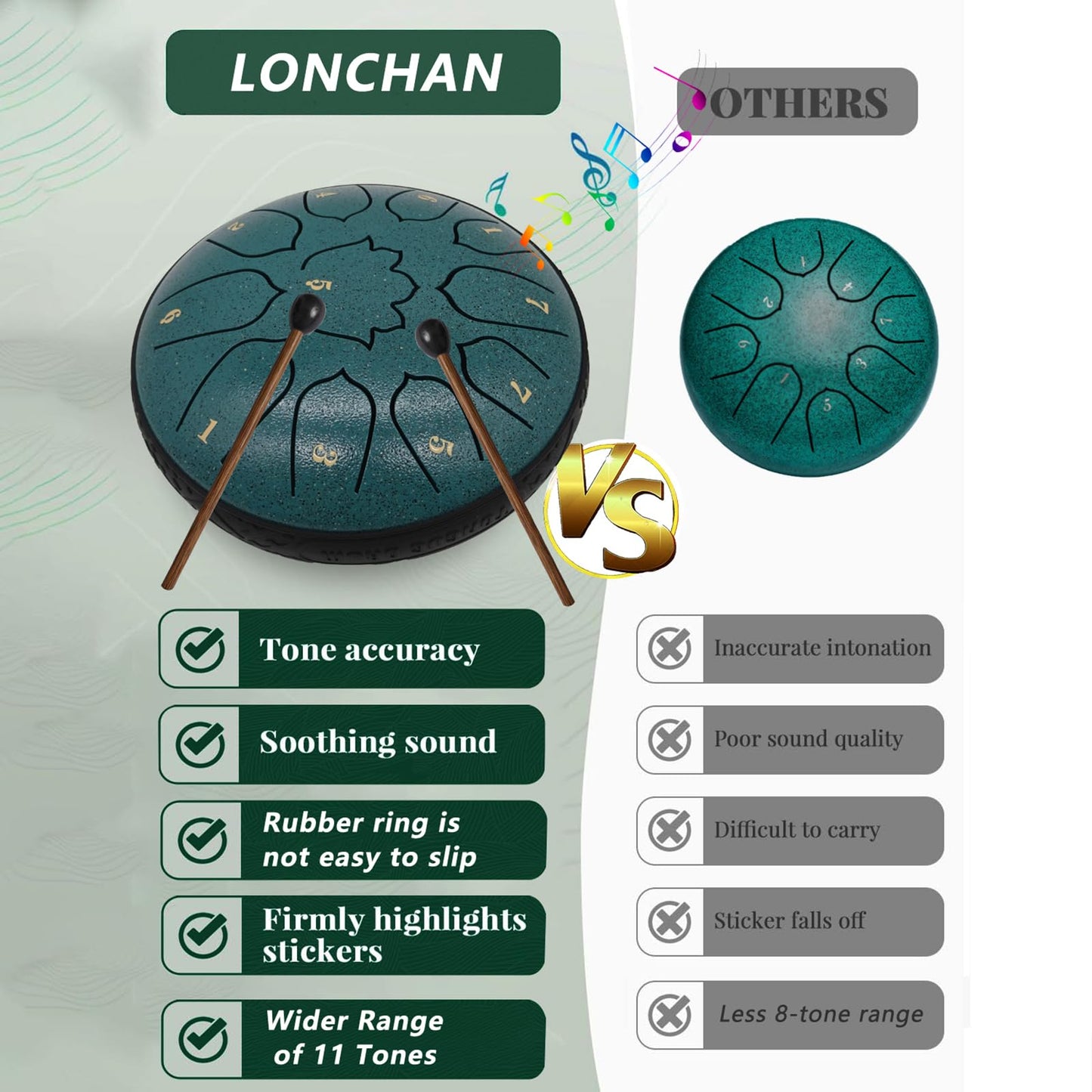 Rain Drum for Outside Garden, 6-Inch Steel Tongue Drum with 11 Notes, Percussion Instrument, Includes Soft Bag, Music Book, and Mallets, Ideal for Meditation, Yoga, and Relaxation