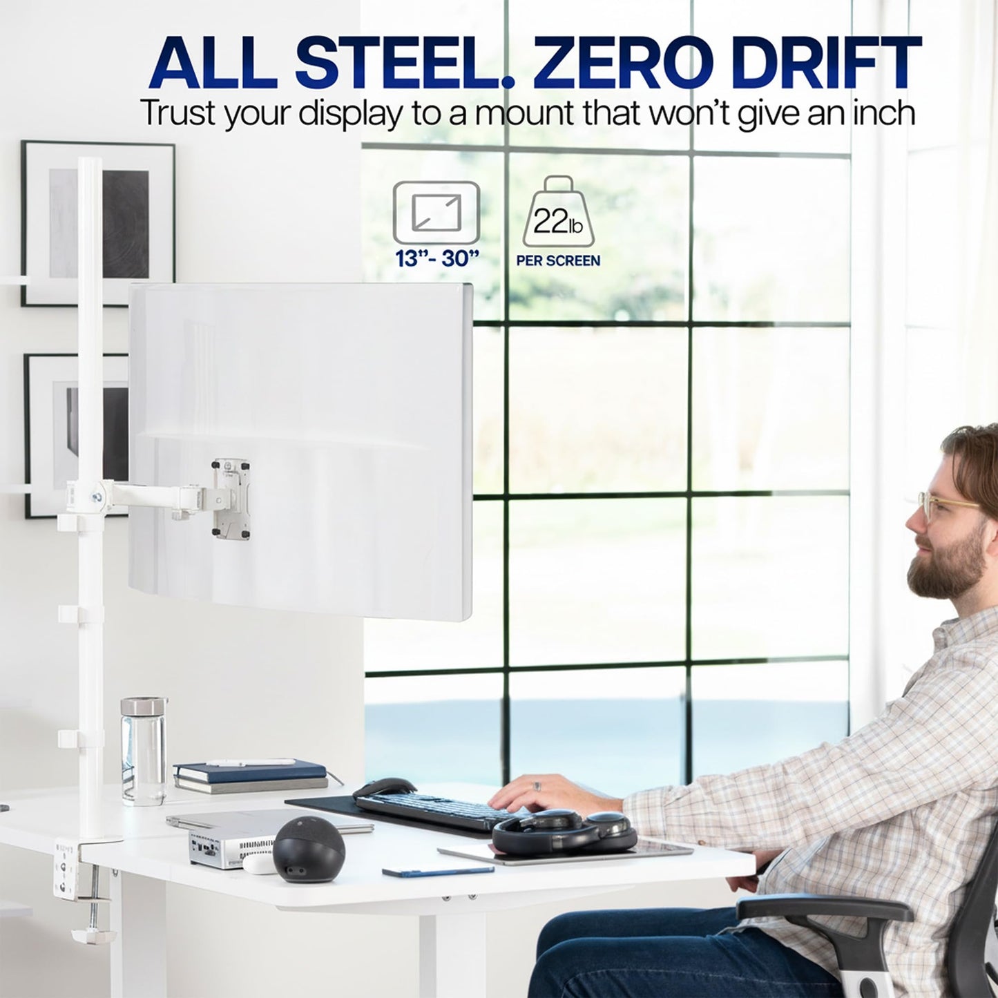 VIVO Extra Tall Single Monitor Desk Mount Stand with 39 inch Pole, Features Full Adjustability - Tilt and Articulation, Holds 13 to 32 inch Screens up to 10kg with VESA Mounting, White, STAND-V011W