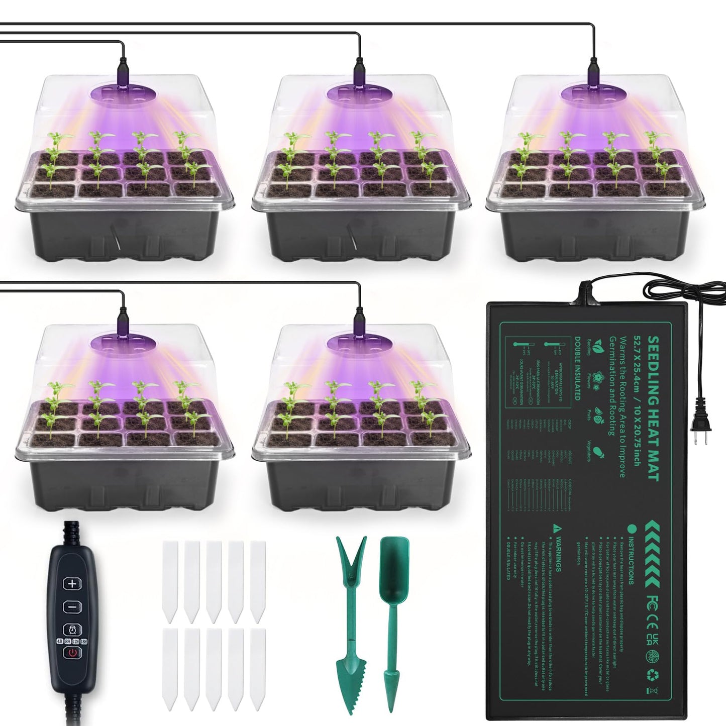 AUPETEK Seed Starter Tray with Grow Light and Heat Pad Seedling Starter Kit 60 Cell Trays Germination Station