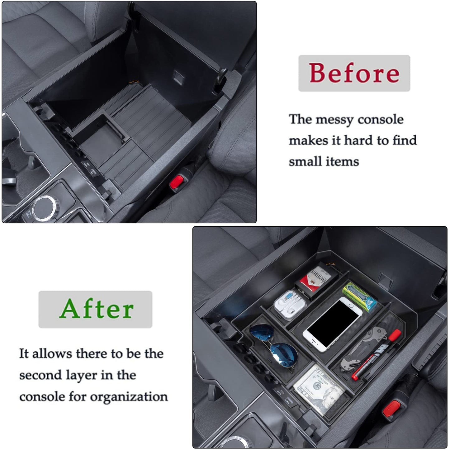 JDMCAR Center Console Organizer Compatible with 2022-2025 2026 Toyota Tundra Accessories and 2023-2026 toyota sequoia Armrest Secondary Storage Box ABS Material with Non-Slip Mats (Black Trim)