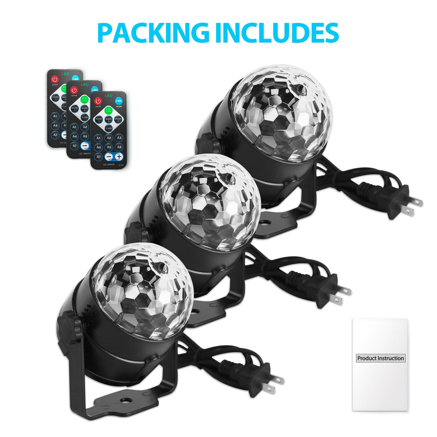 NEQUARE Disco Ball Party Lights-7 Colors DJ Disco Lights Led Strobe Lights Sound Activated with Remote Control for Karaoke, Festival Celebration Birthday Xmas Wedding Bar Club[3-Pack]
