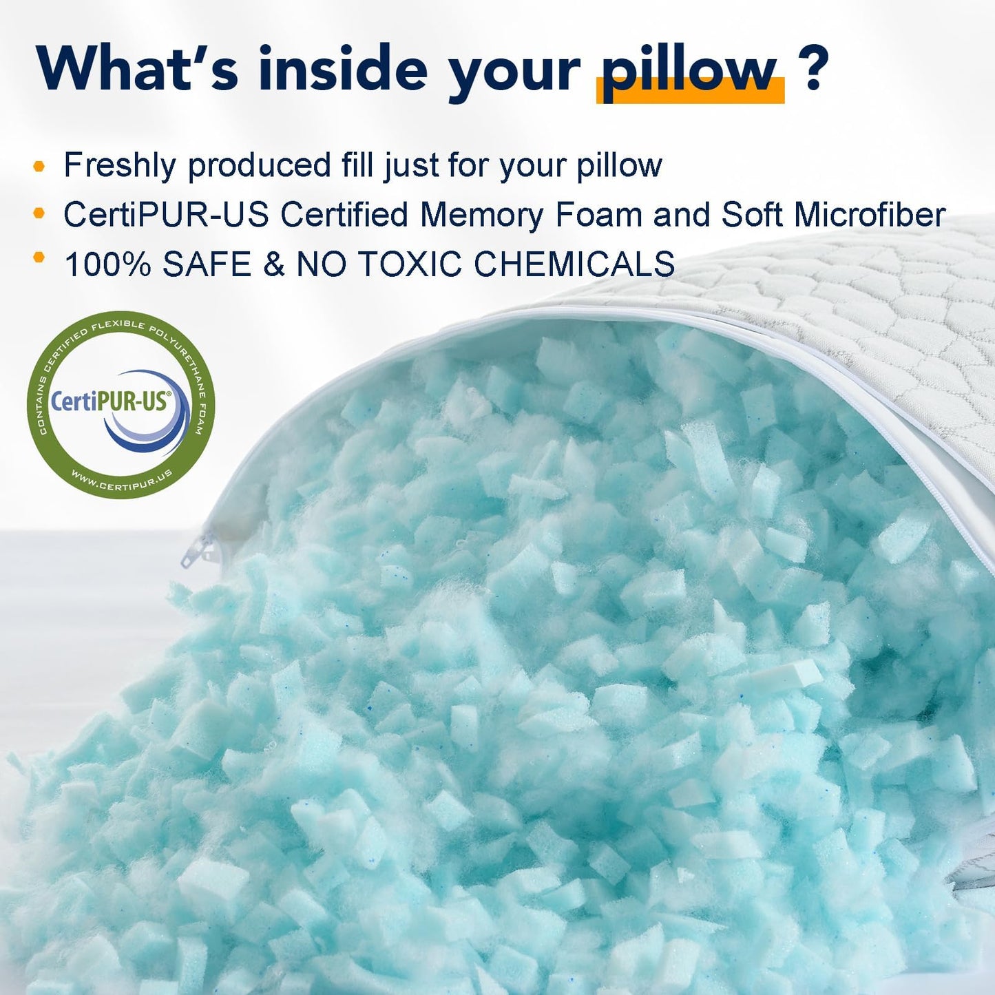 Cooling Memory Foam Pillows Queen Size Set of 2, Adjustable Shredded Foam Bed Pillows for Sleeping, Soft Support Pillows for Side & Back Sleepers with Breathable Dual-Sided Bamboo & Cooling Fabric