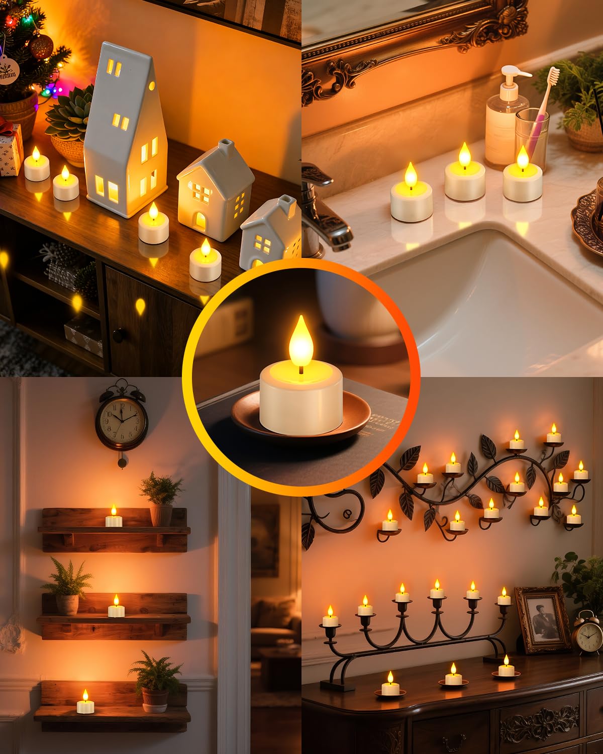 Yme Rechargeable Tea Lights Candles with Charger Storage Base, 12 Pack Battery Operated LED Flameless Tealight Candles with Remote Timer for General Fireplace Halloween Pumpkins Christmas Party Decor