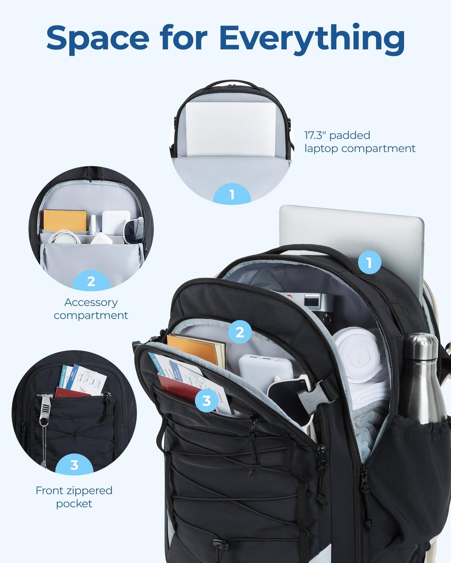 BAGSMART Travel Laptop Backpack, 17.3 Inch Carry on Backpack Airline Approved, Black, 17.3 Inch, Travel Backpacks