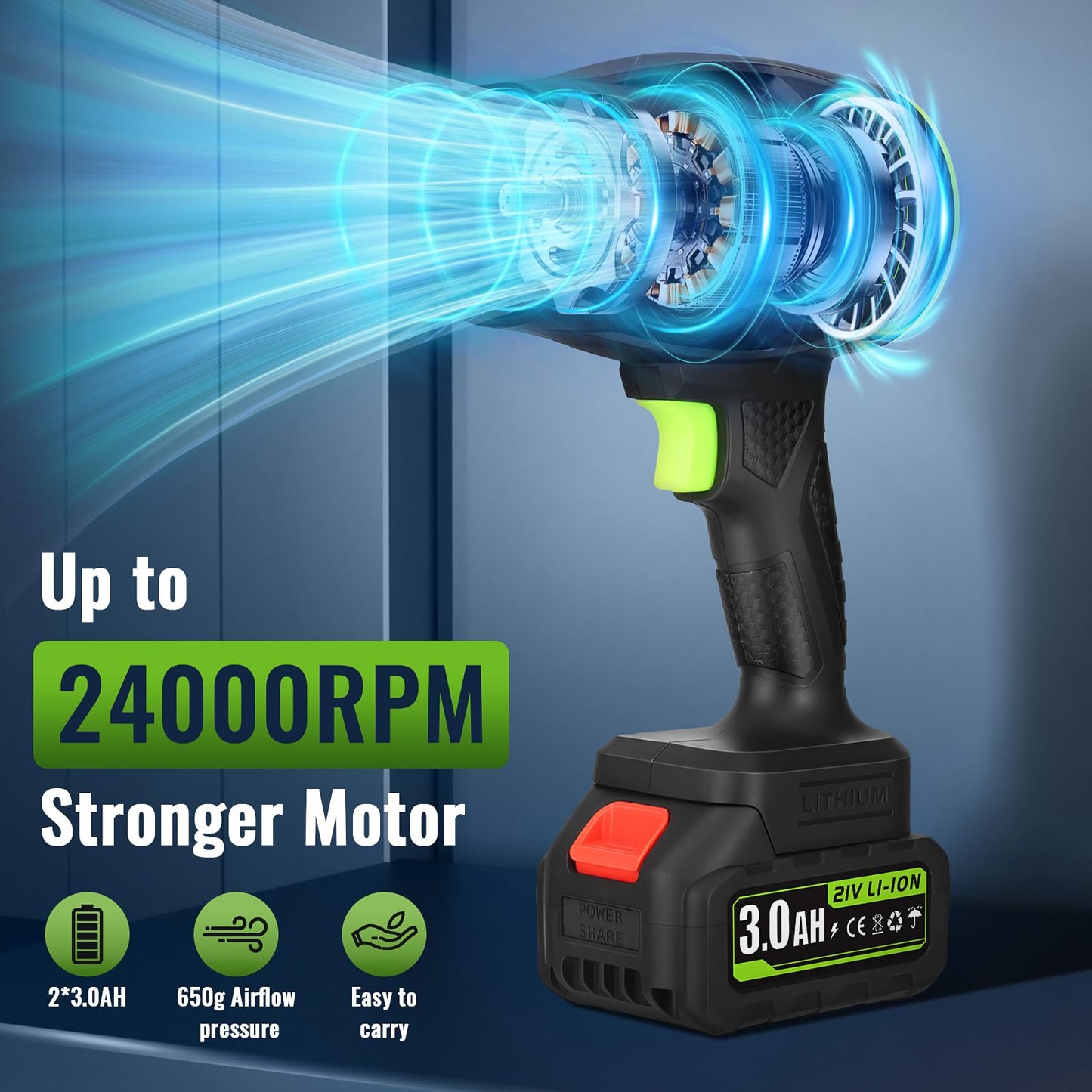 Blumway Leaf Blower Cordless with Battery, Handheld Leaf Blower, Electric Cordless Leaf Blowers with 2 Pcs 3.0Ah Batteries and Charger for Lawn Care, Patio, Leaves, Dust, Car