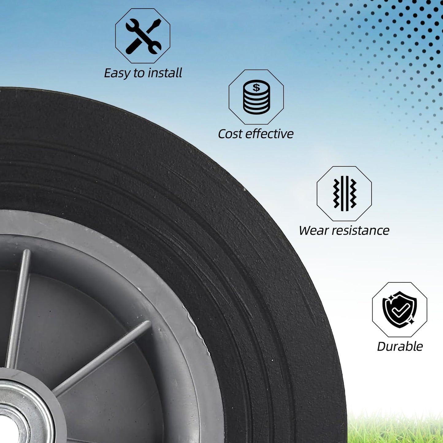 AR-PRO (2-Pack) 10'' x 2'' Flat Free Solid Rubber Tire and Wheel, 3/4" & 5/8" & 1/2" Axles Bore Hole with 2.23" Offset Hub, Replacement 10 Inche Wheel for Dolly Hand Trucks and Wheelbarrows