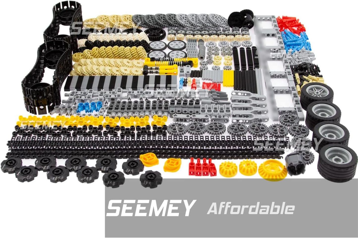 844Pcs Technic Parts Gears Axles Sets, Compatible with Lego Bricks, Wheels Chain Link Pins Connector Joints Track Tank Wheel Shock Absorber Steering Shaft for Moc STEM Robot DIY