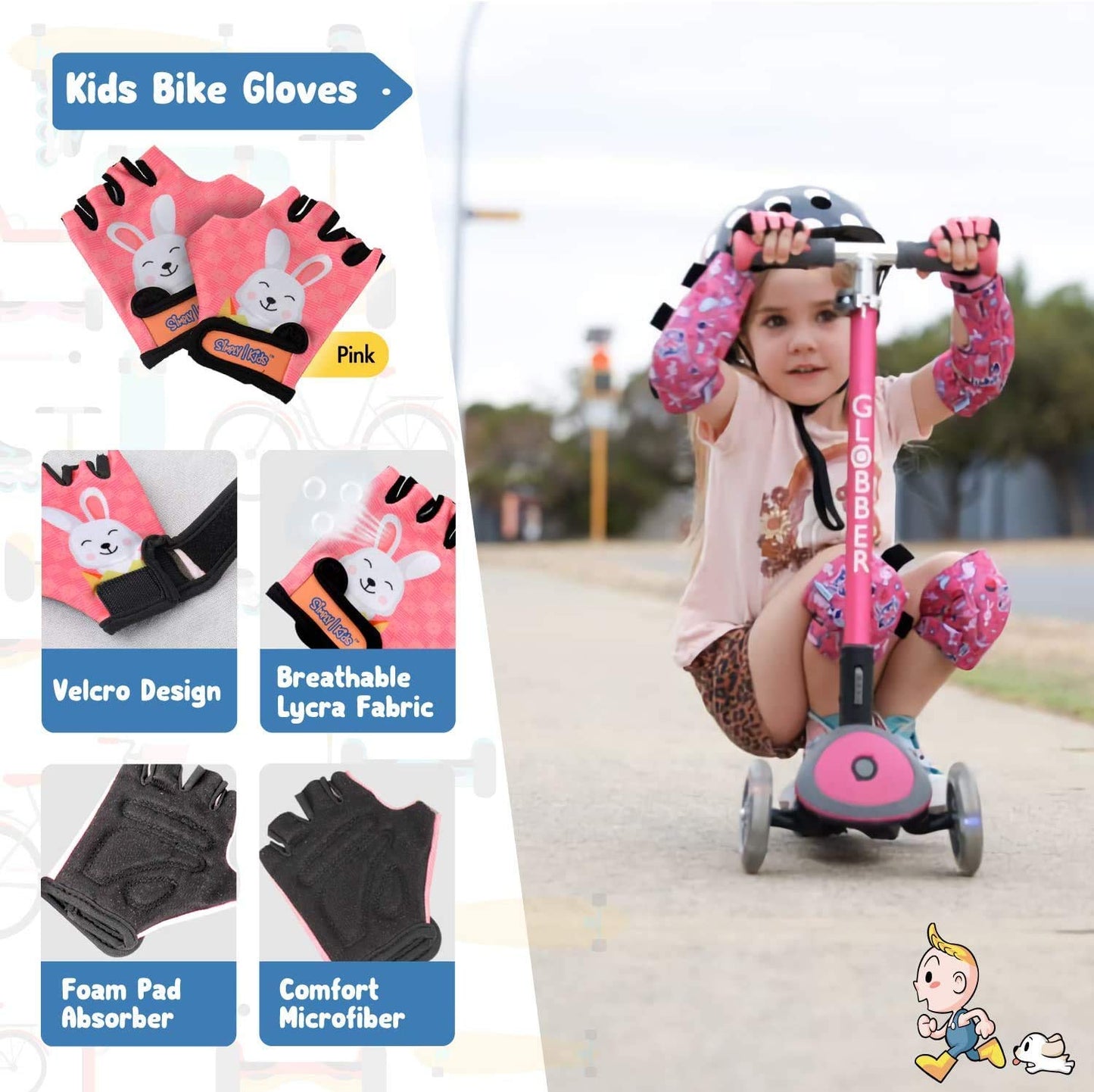 Innovative Soft Kids Knee and Elbow Pads with Bike Gloves | Toddler Protective Gear Set w/Mesh Bag& Sticker | CSPC Certified& Comfort | Roller-Skating, Skateboard Knee Pads for Children Boys Girls (Unicorn, Medium (4-8 years))