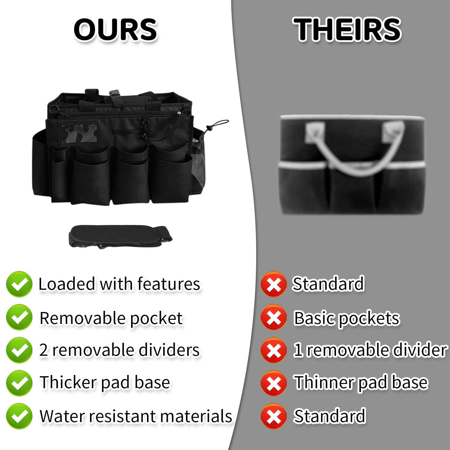 Boczif Cleaning Caddy Bag Wearable, Supplies Organizer with Handle, Shoulder Straps & Detachable Divide, Tool Organizers Tote for Cleaners & Housekeepers (Black)