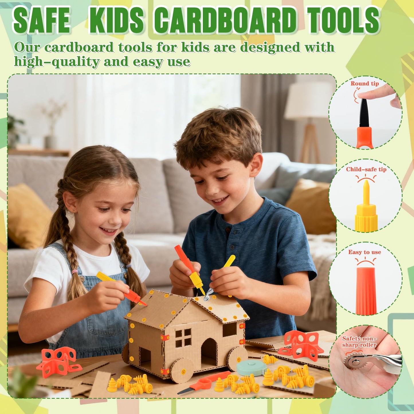 Cardboard Tools for Kids, 170 Pcs Kid Safe Cardboard Cutter with Box, Construction Kit for Family, Classroom Learning, STEM Educational Toys Birthday Gift for Boys and Girls Aged 4+