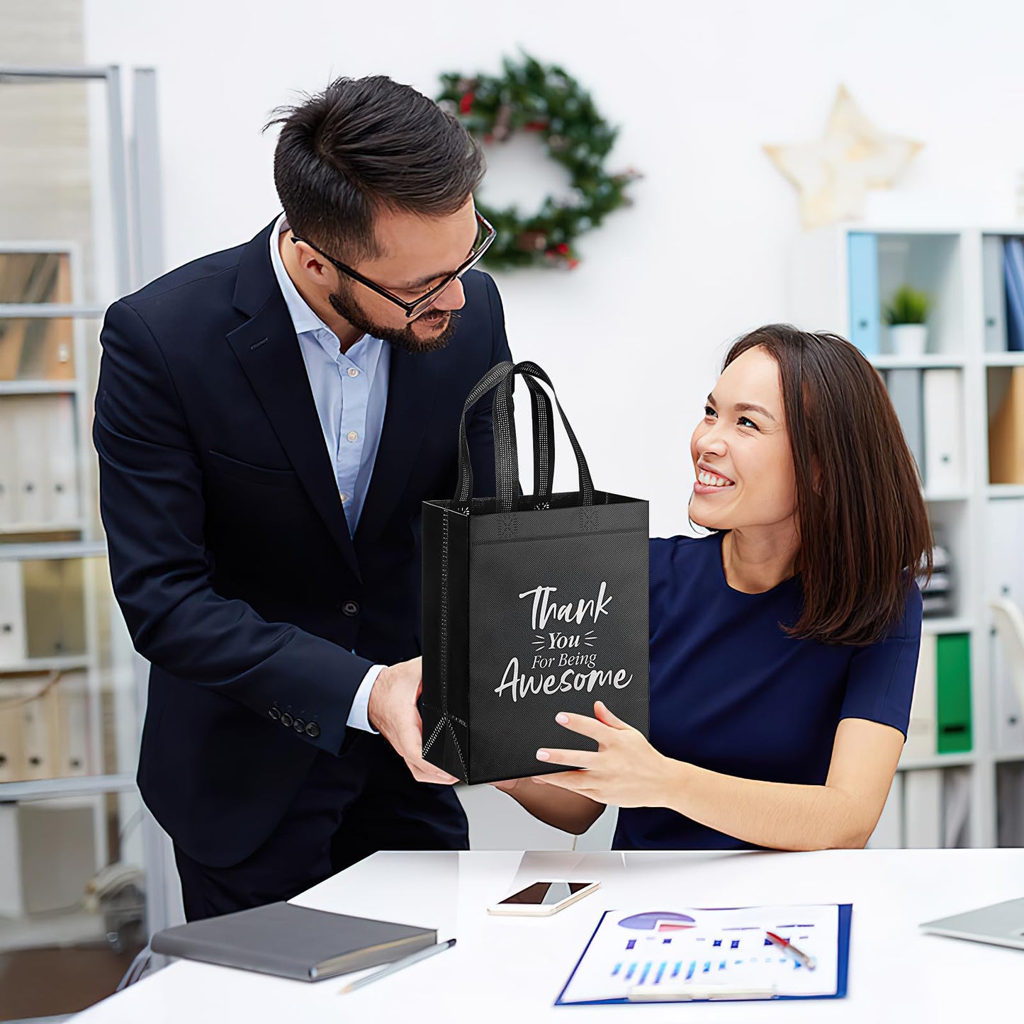 36 Pack Reusable Grocery Bags Bulk, Non-Woven Party Favor Bags, Thank You Gift Bags With Handles, Tote Goodie Gift Bags for Graduation Wedding Birthday Business Employee Appreciation, 10 x 8 x 4 Inch