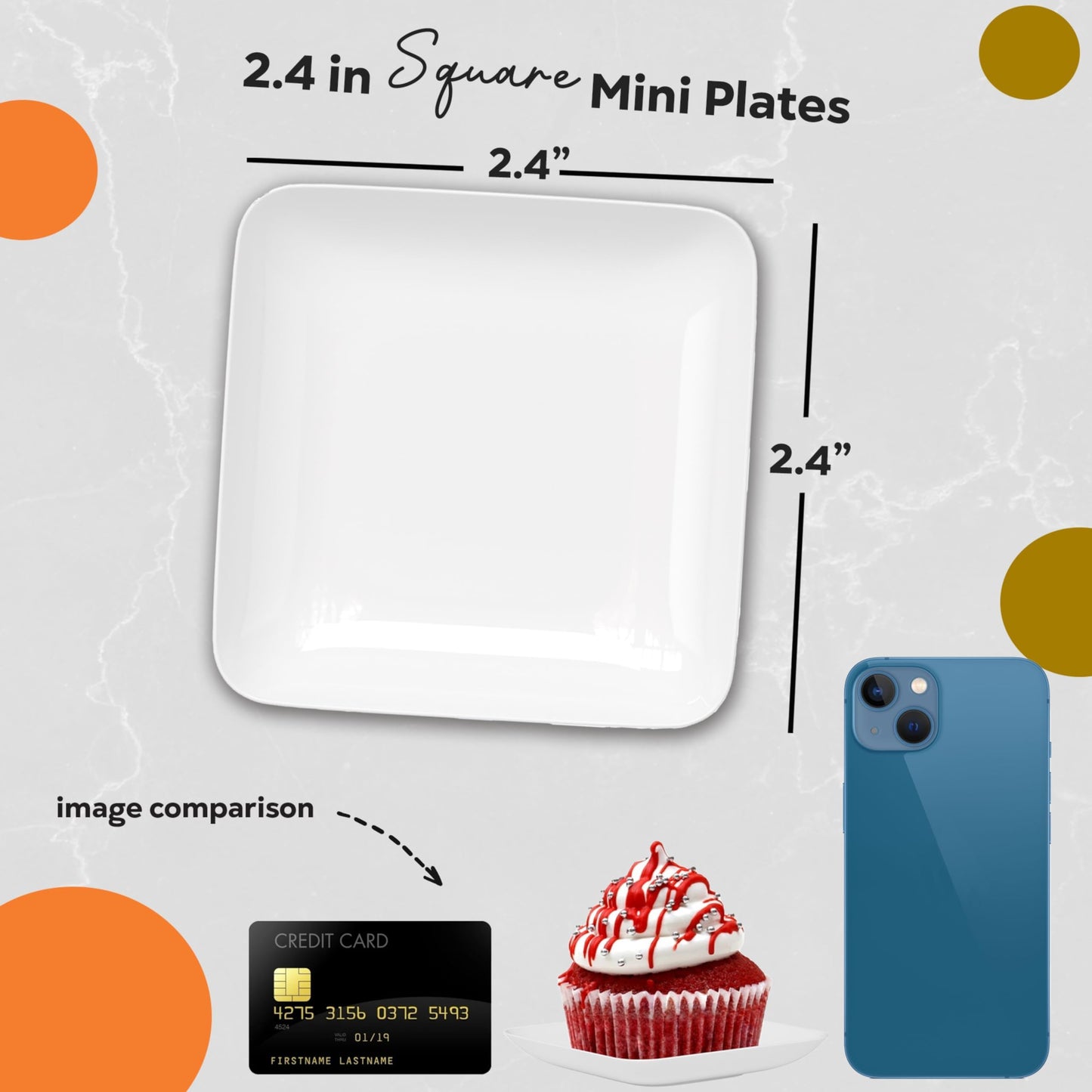 Exquisite Tiny Mini Dessert Plates - 240 Pack 2.4 in. x 2.4 in. White Disposable Appetizer Plates - Small Plastic BPA Free for Weddings