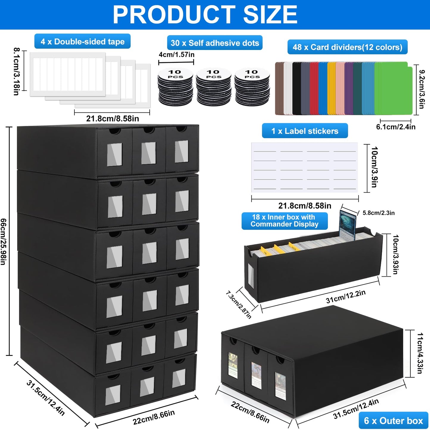 AOPULE 18000+ Card Storage Box for Commander Display, Trading Card Storage Box with 48 Dividers, Labels & Tapes, Cards Storage Organizer for TCG MTG PTCG Sports Cards