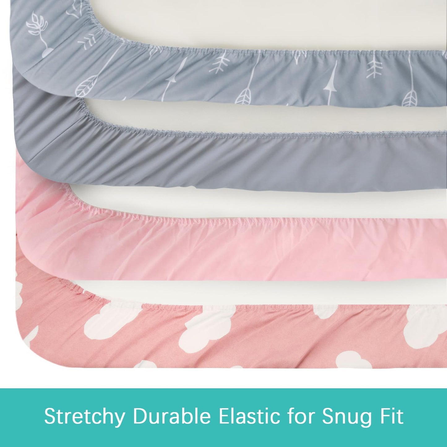 Bassinet Sheet(33" x 20"), 4 Pack for Most Bedside Sleeper Bassinet, Bassinet Fitted Sheets, Breathable & Soft Microfiber, Grey/Pink