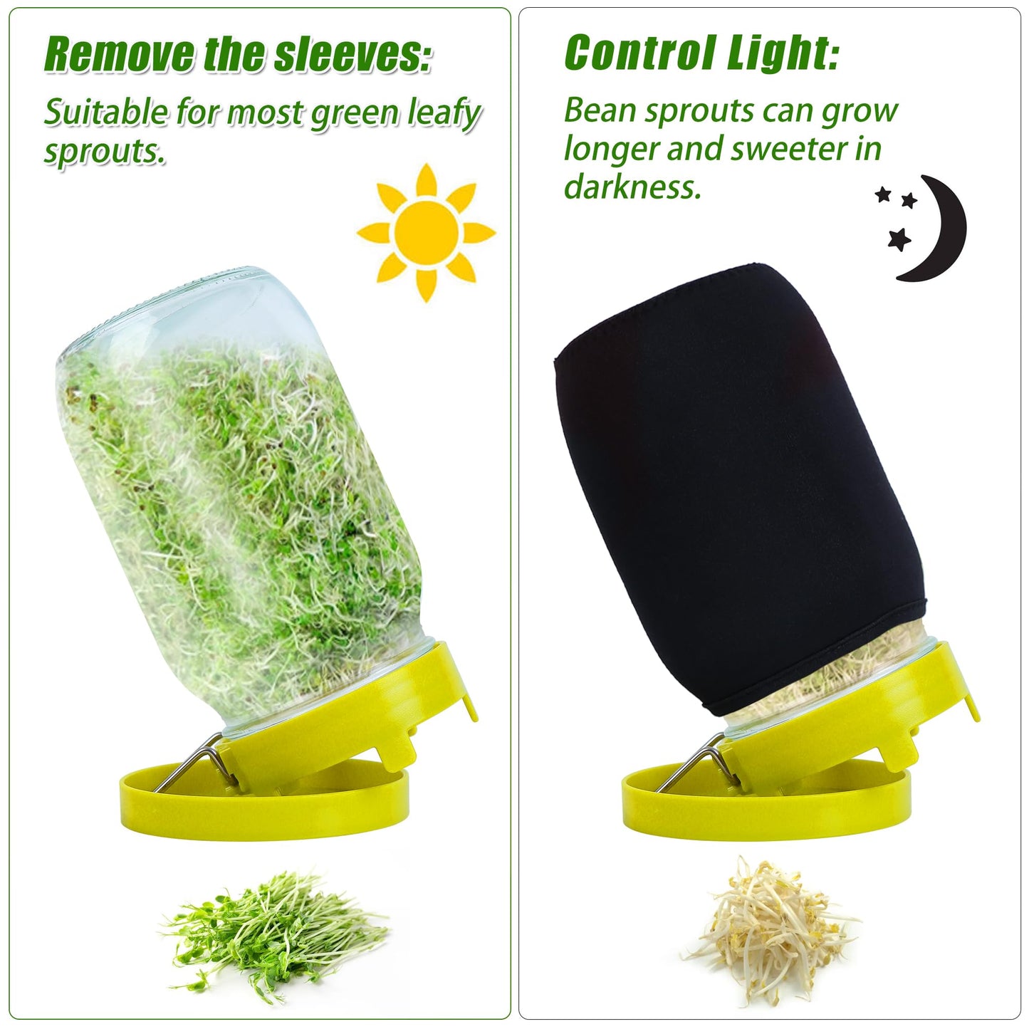 Sozize Sprouting Kit Sprouts Growing Kit 34oz Wide Mouth Seed Sprouting Jar Germination Kit 304 Stainless Screen Lid and Stand Blackout Sleeve Tray for Growing Bean Alfalfa Sprout Seeds